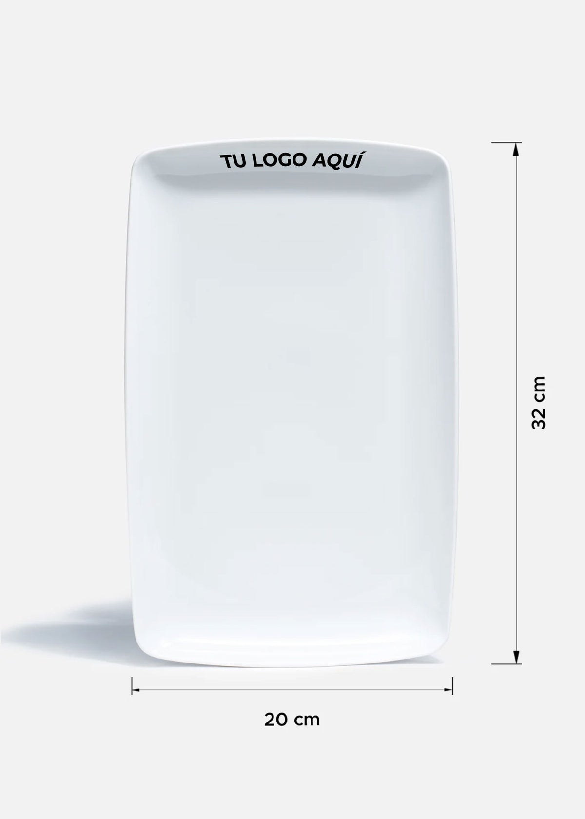 Charola rectangular de porcelana blanca personalizada logo simple Elegance 32 cm
