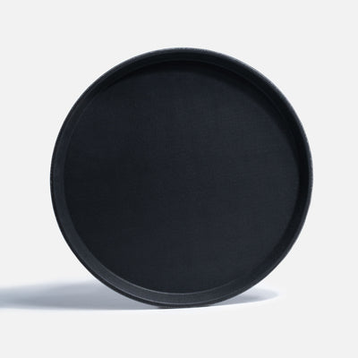 Charola para mesero redonda de plástico con antideslizante negro Safe Serve 35.5 cm. Premium
