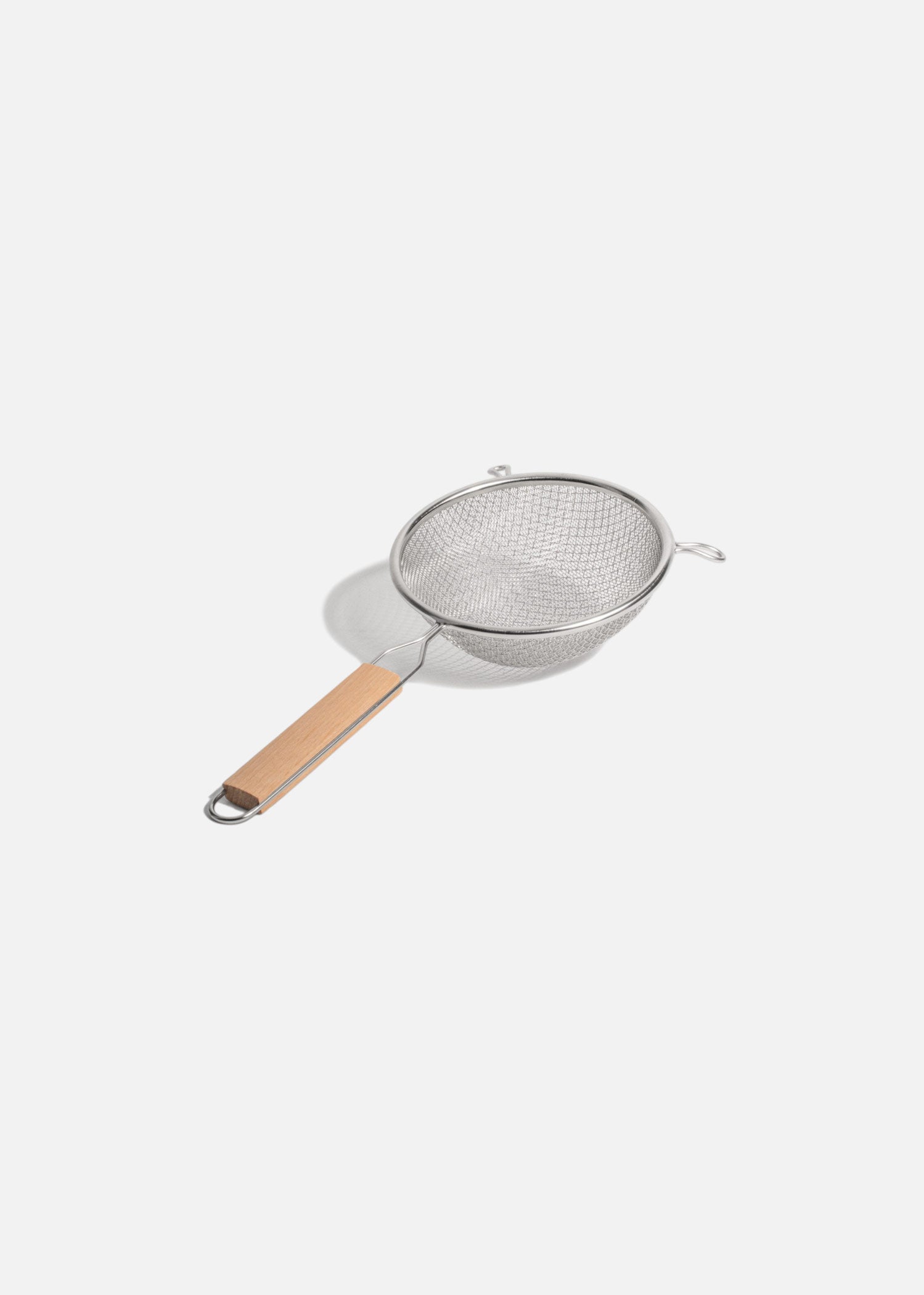 Coladores de acero inoxidable plata doble malla mango de madera 14, 18, 20 y 27 cm