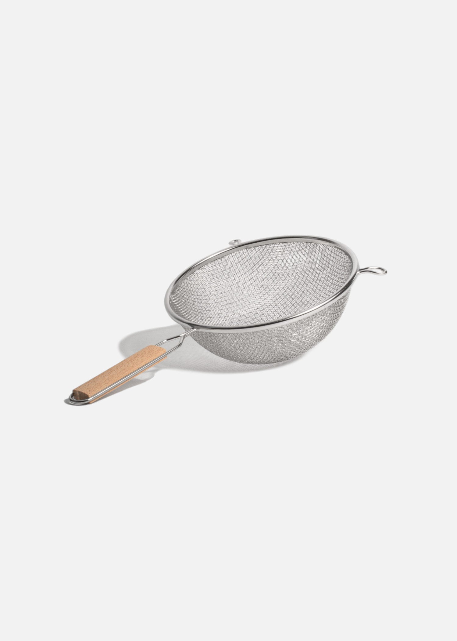 Coladores de acero inoxidable plata doble malla mango de madera 14, 18, 20 y 27 cm