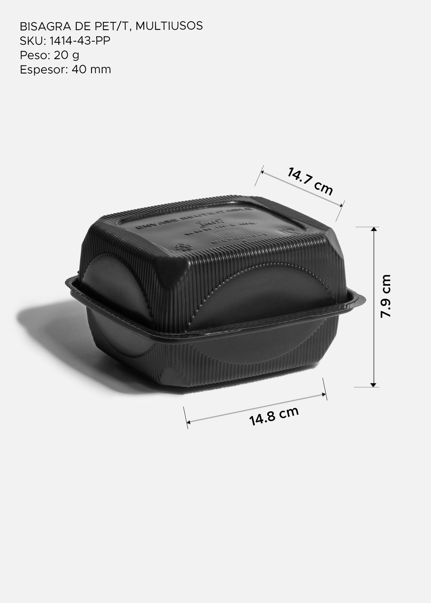 Contenedor negro para alimentos take out y delivery
