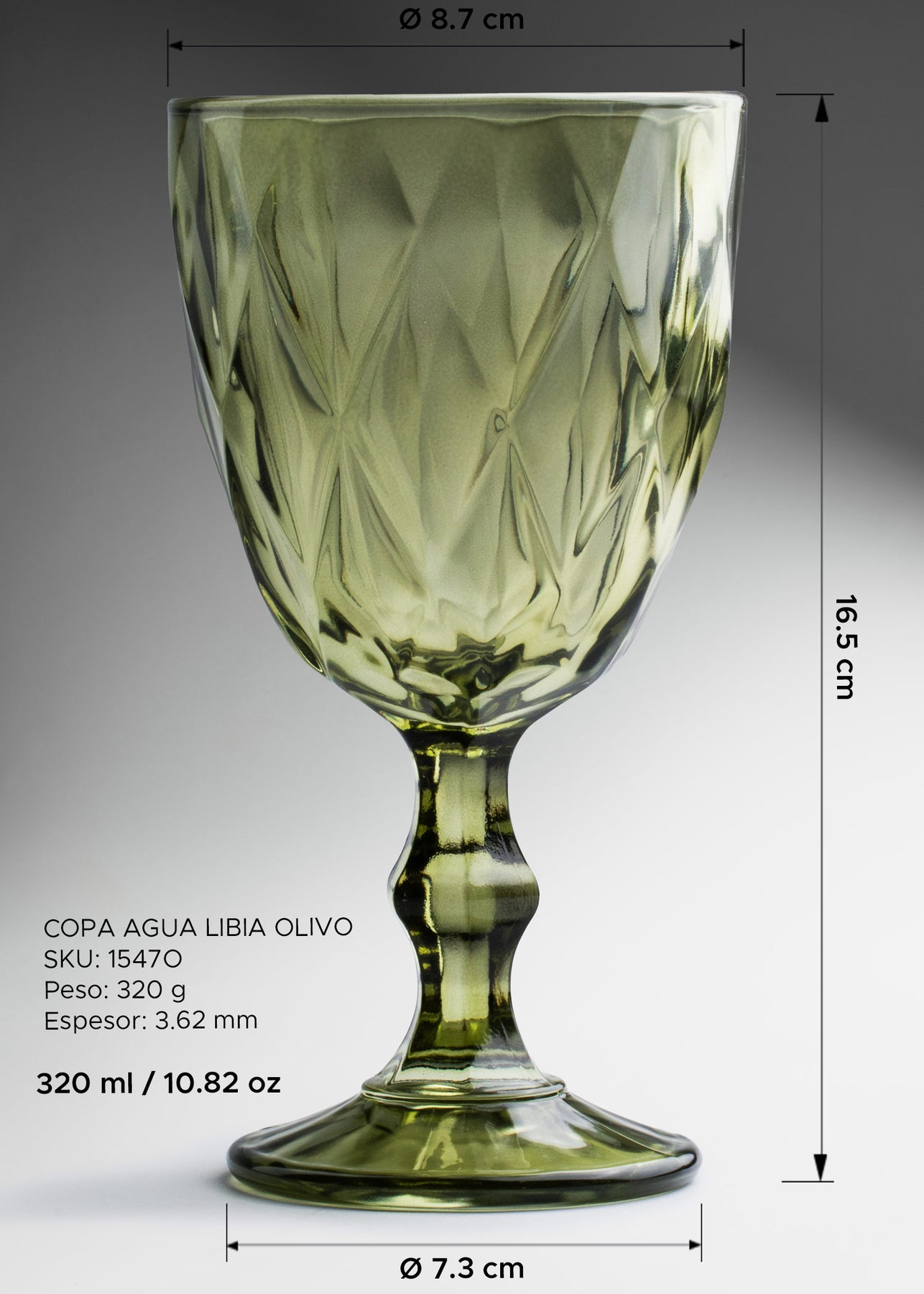 Copa Libbey Diamond verde con diseño de vidrio en relieve