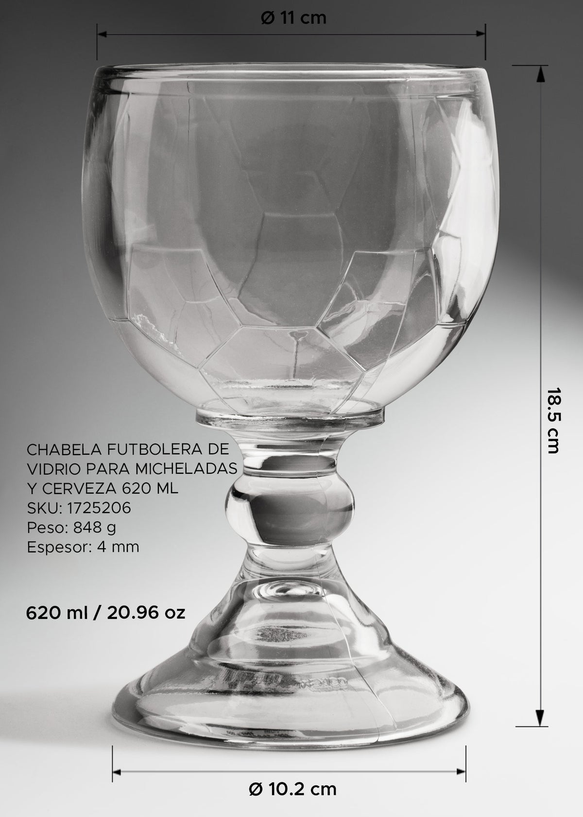 Copa chabela de vidrio transparente en forma de balón para micheladas y cervezas ideal para bar o restaurante 620 ml — imagen de producto