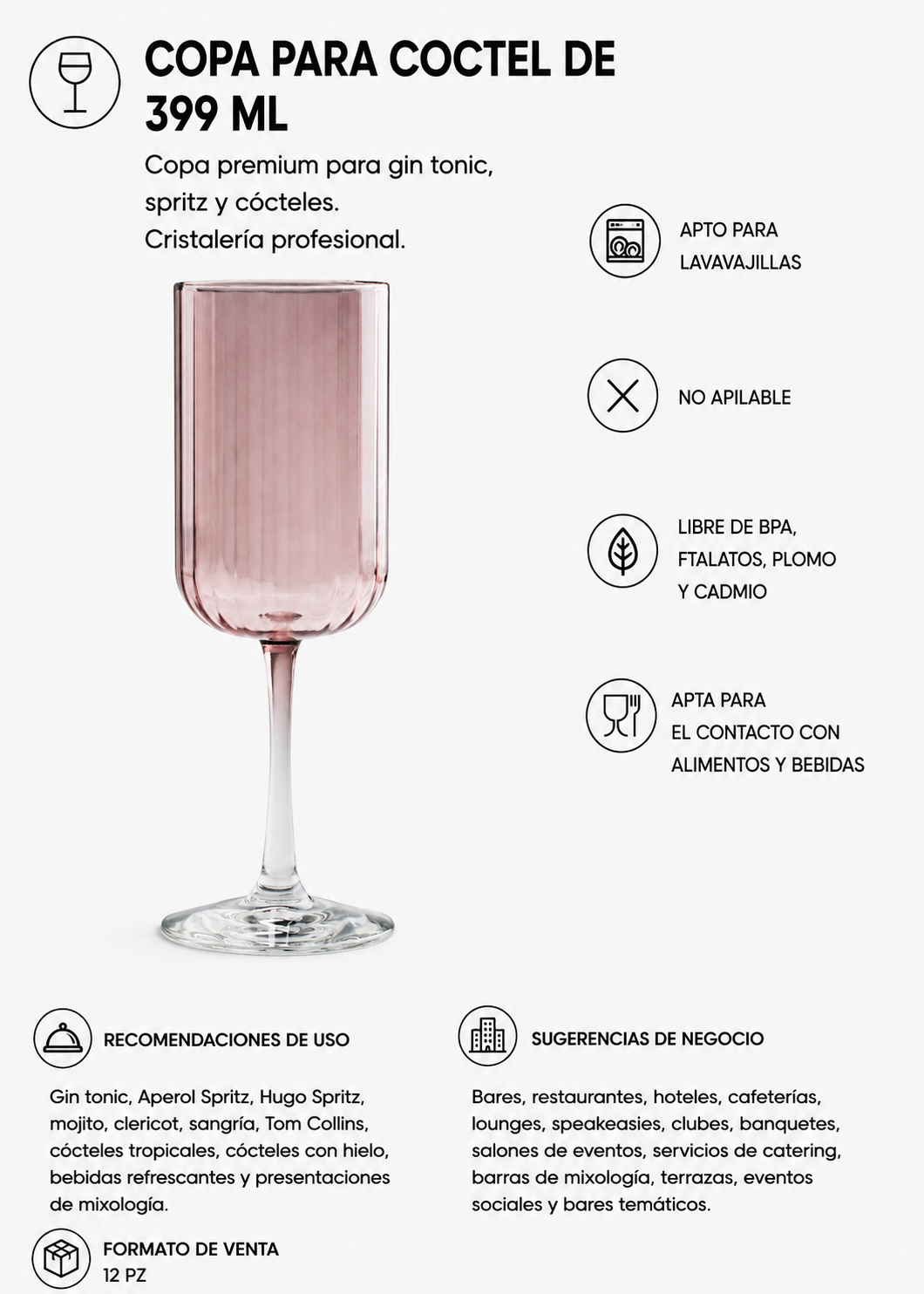 Detalle del cáliz rosa translúcido de la copa Linear Blush