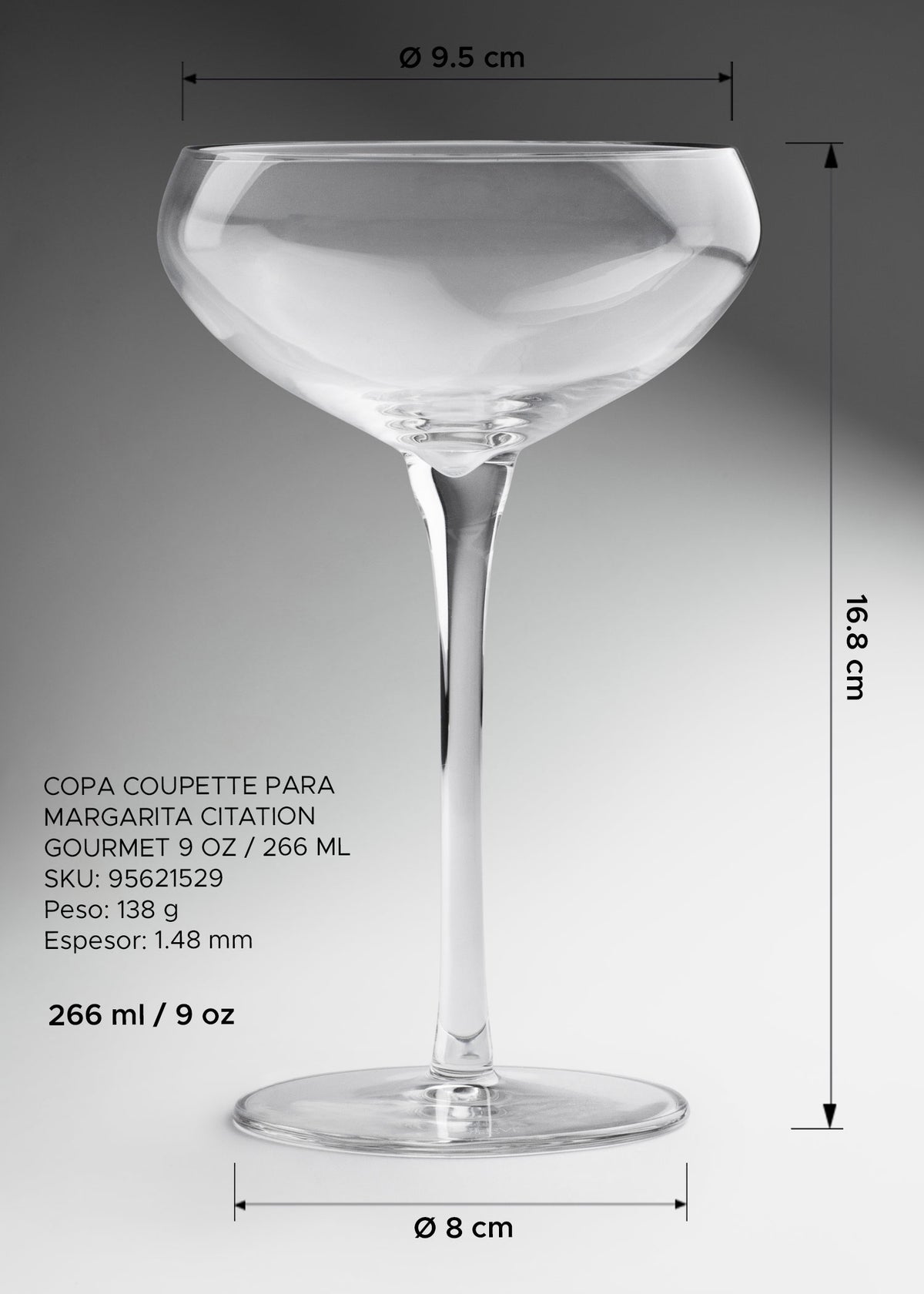 Copa para coctel de vidrio transparente Coupe 266 ml