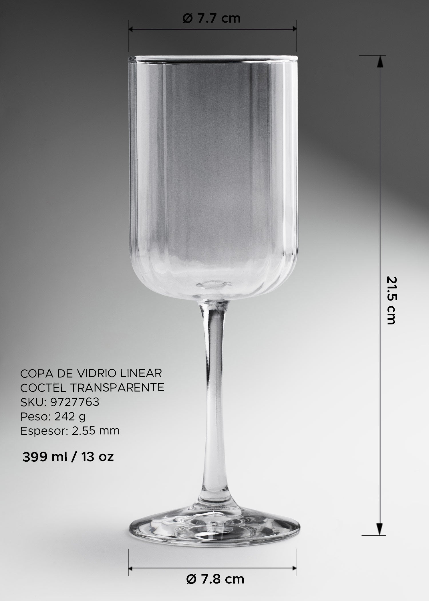 Copa Linear de vidrio con cáliz alto para cócteles