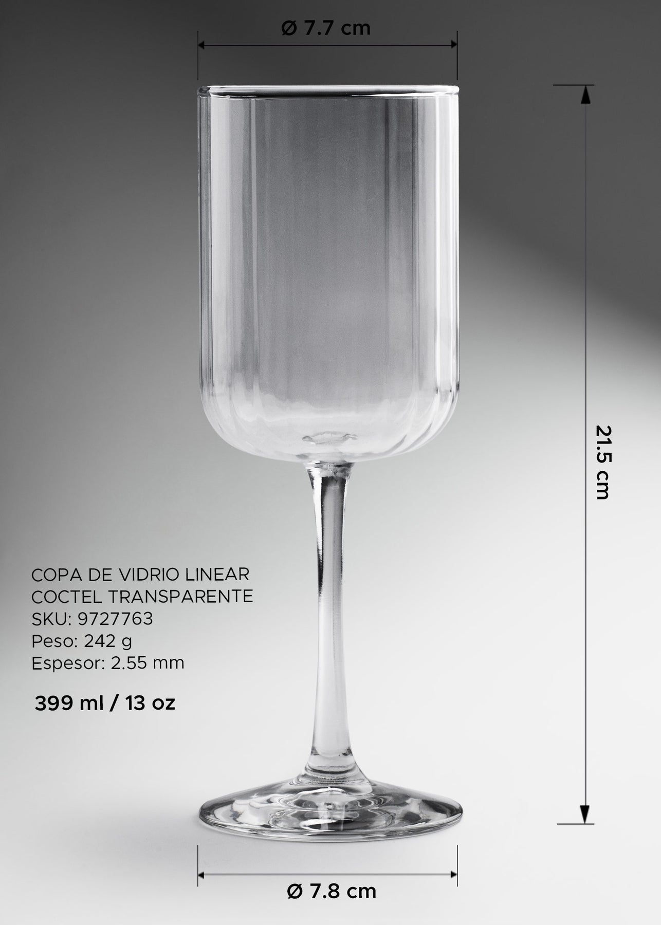 Copa Linear de vidrio con cáliz alto para cócteles