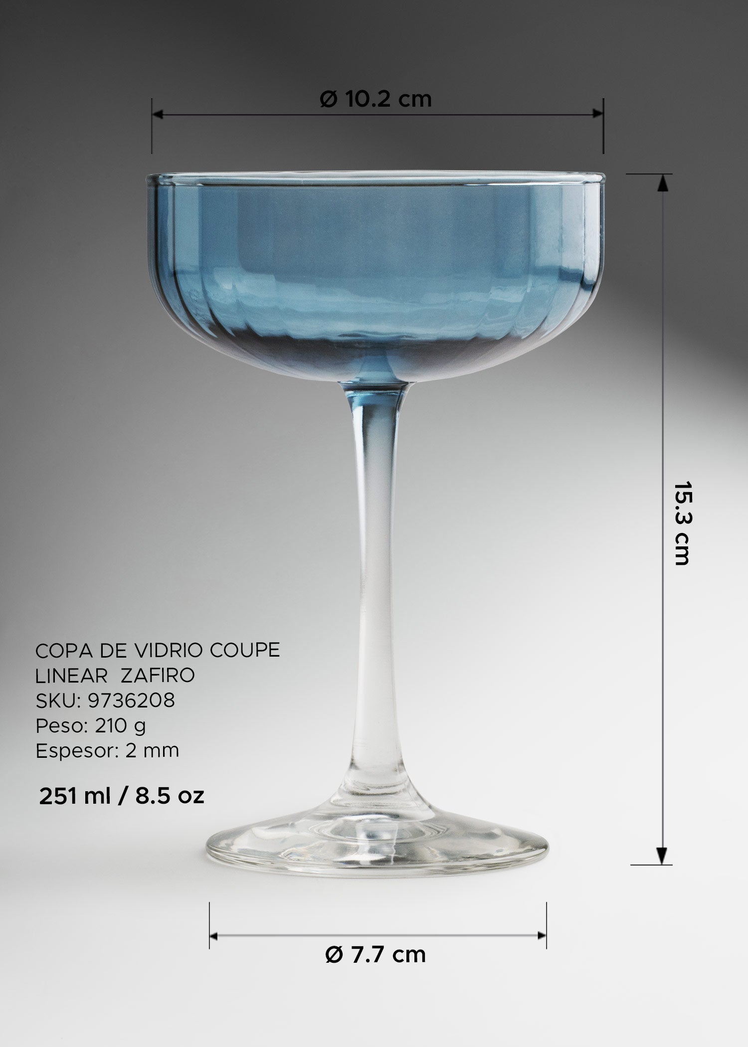 Copa coupe Linear Zafiro azul con tallo transparente