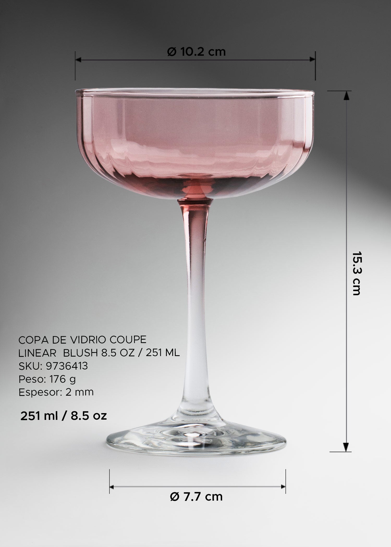 Copa coupe Linear Blush rosa con tallo transparente