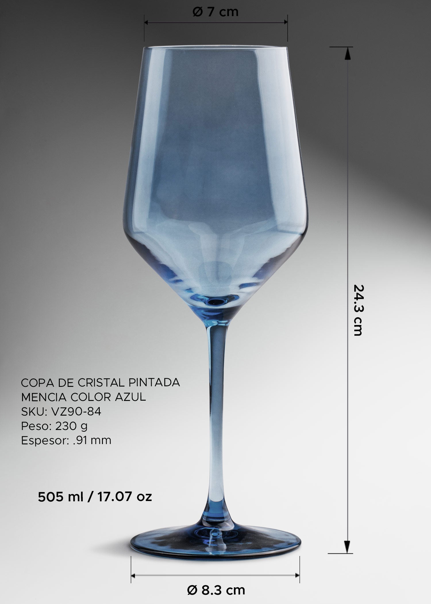 Copa elegante para coctelería premium de cristal pintado azul Mencía 505 ml
