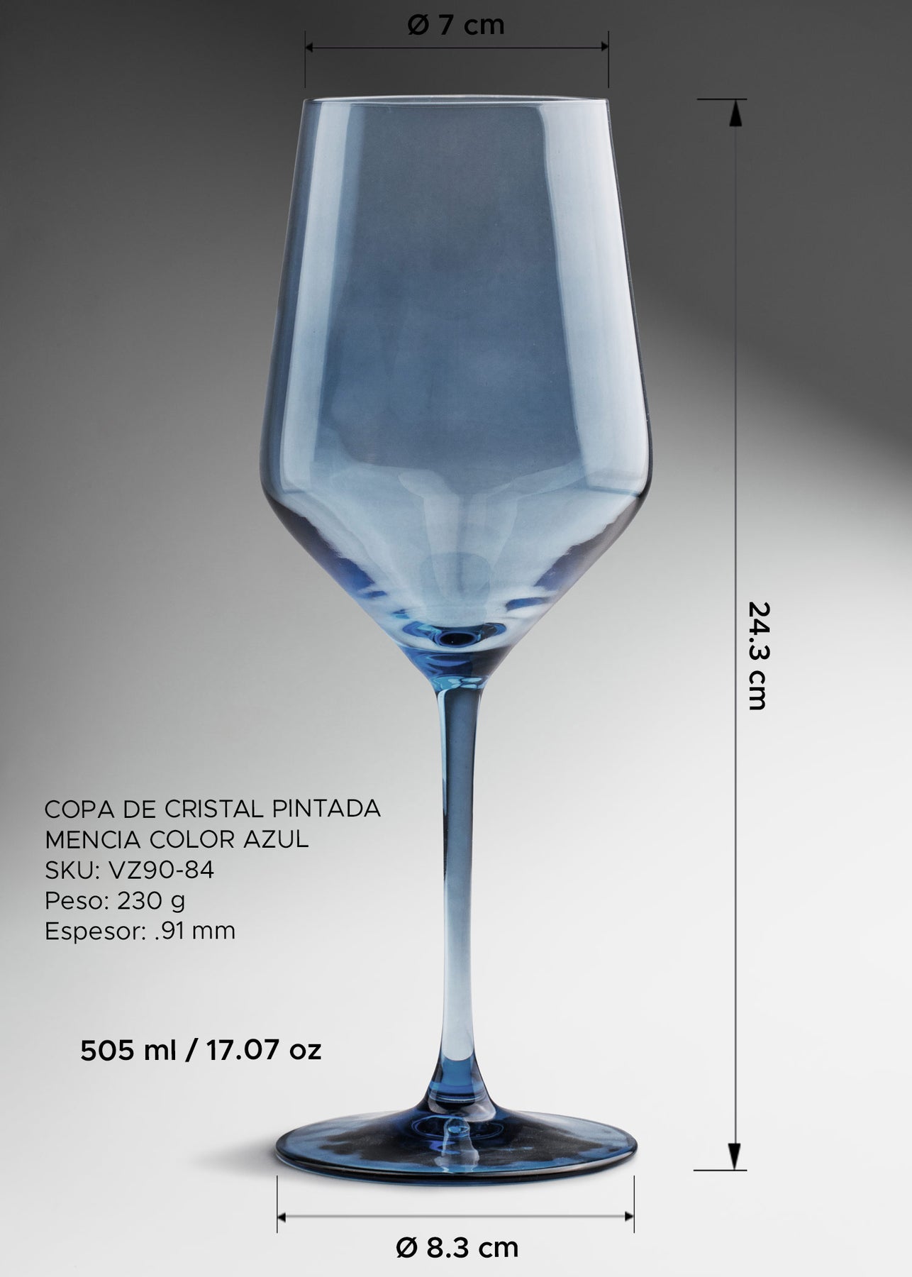 Copa de cristal pintada azul Mencía 505 ml