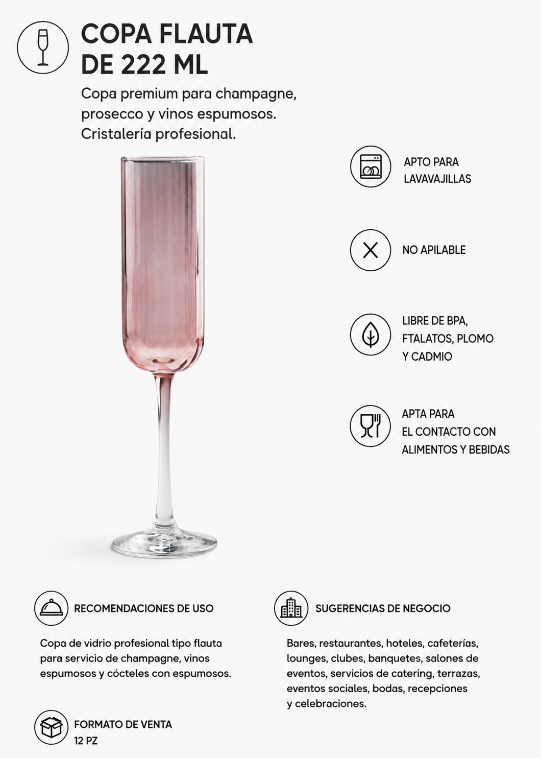 Detalle del cáliz rosa translúcido de la copa Linear Blush