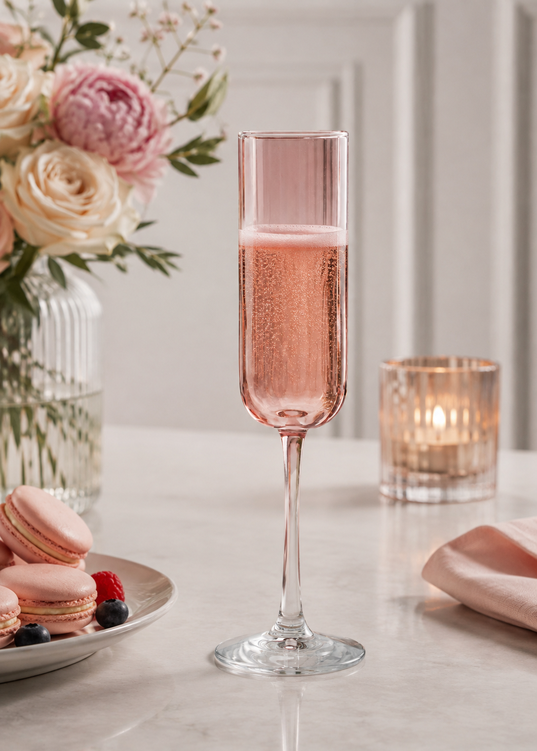 Copa flauta rosa para champagne y vinos espumosos