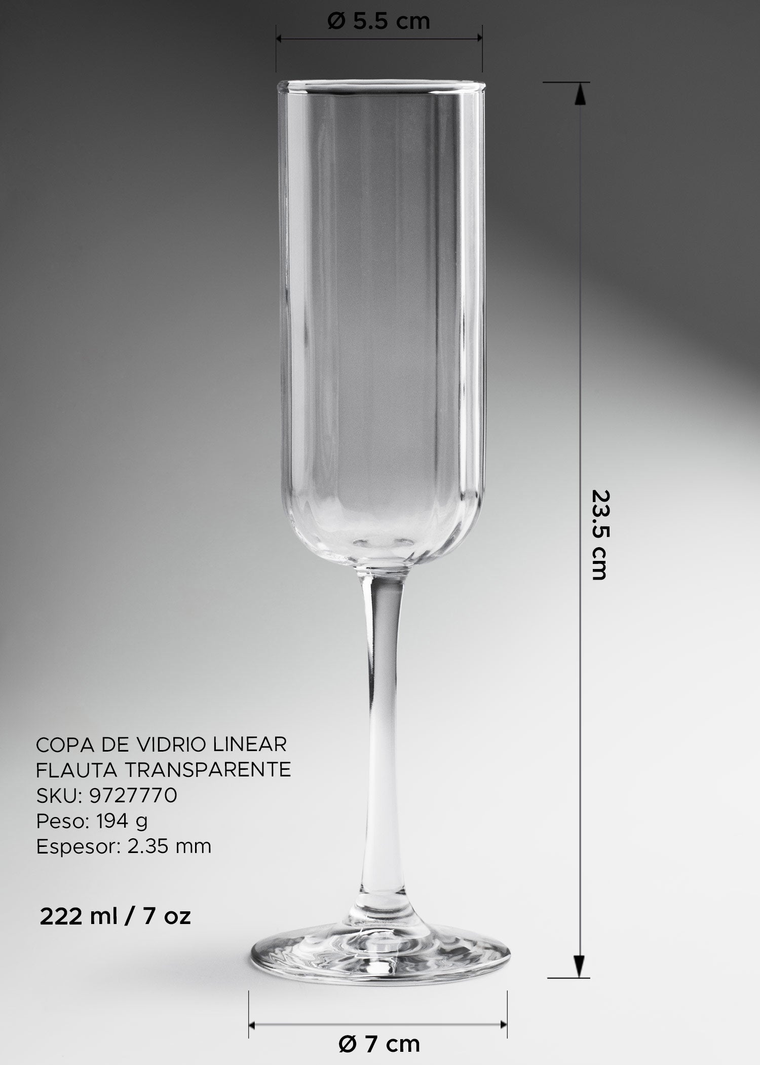 Copa Linear de vidrio para champagne y vinos espumosos