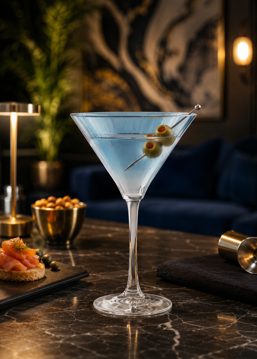 Copa para martini y cócteles de vidrio azul