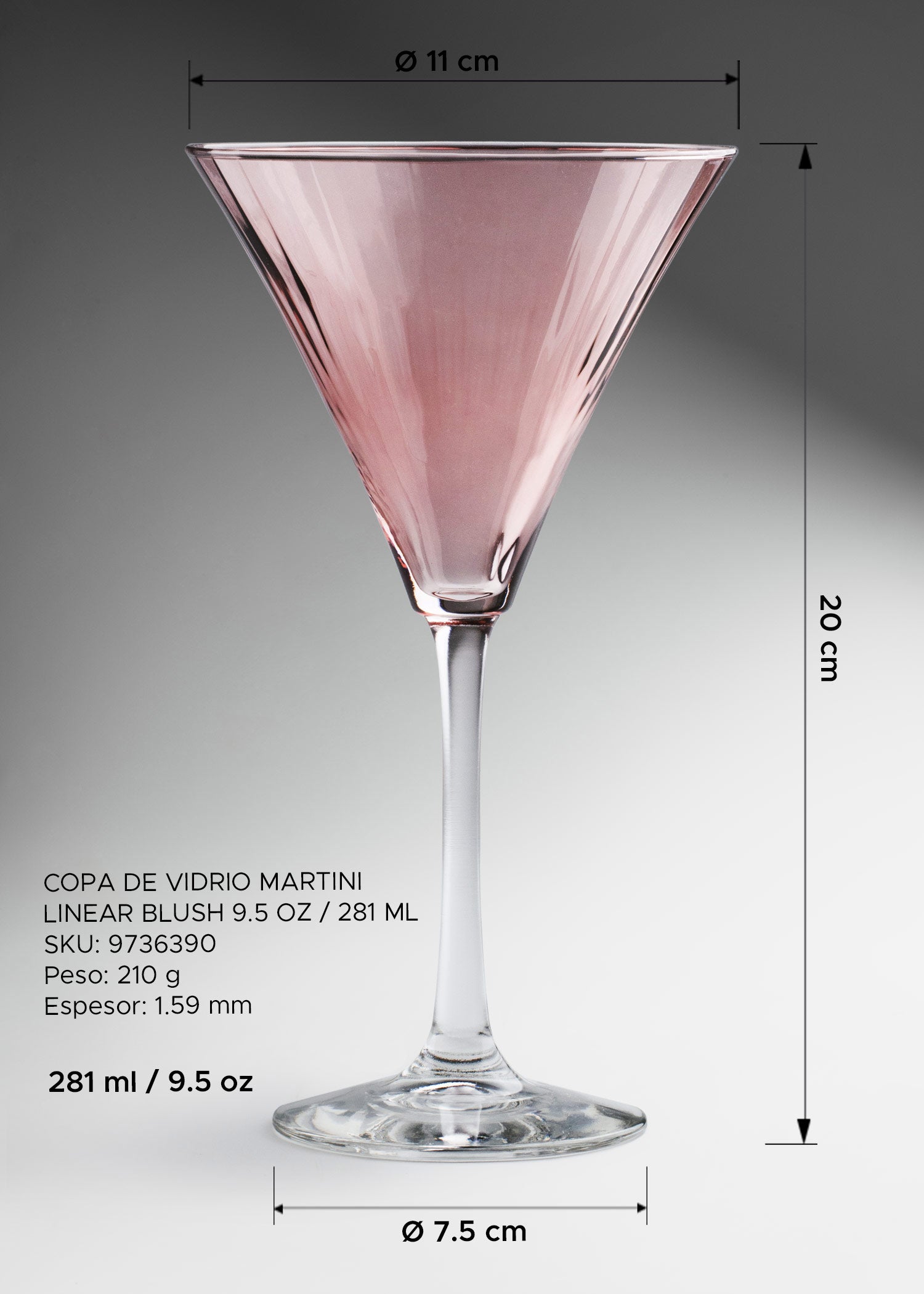 Copa martini Linear Blush rosa con tallo transparente