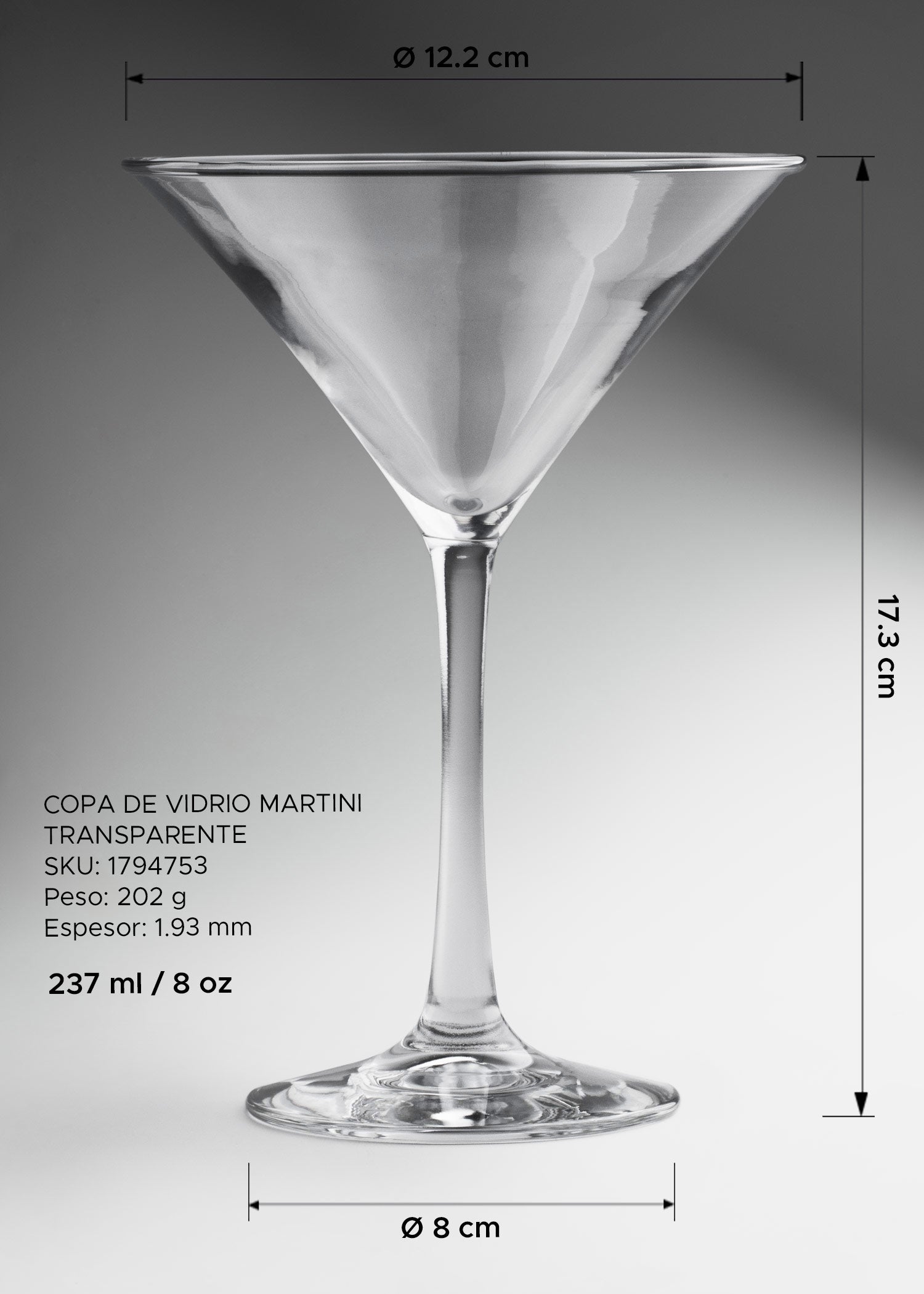 Copa de martini Finedge con cáliz cónico y tallo largo