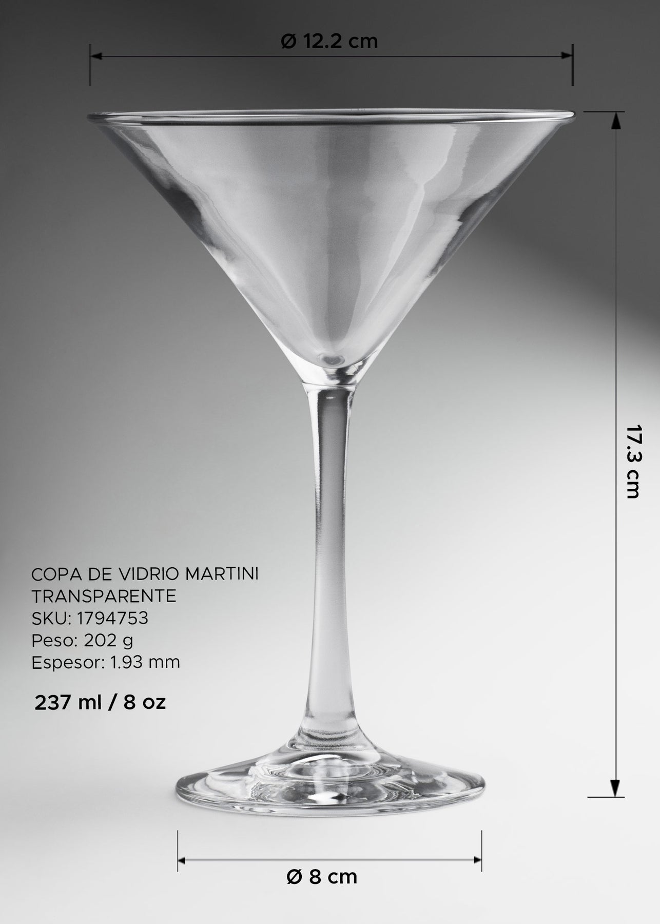 Copa de martini Finedge con cáliz cónico y tallo largo