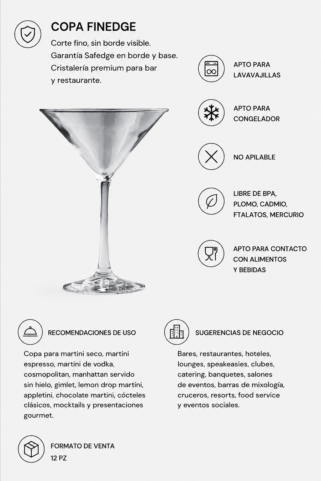 Detalle del borde Finedge de la copa para martini