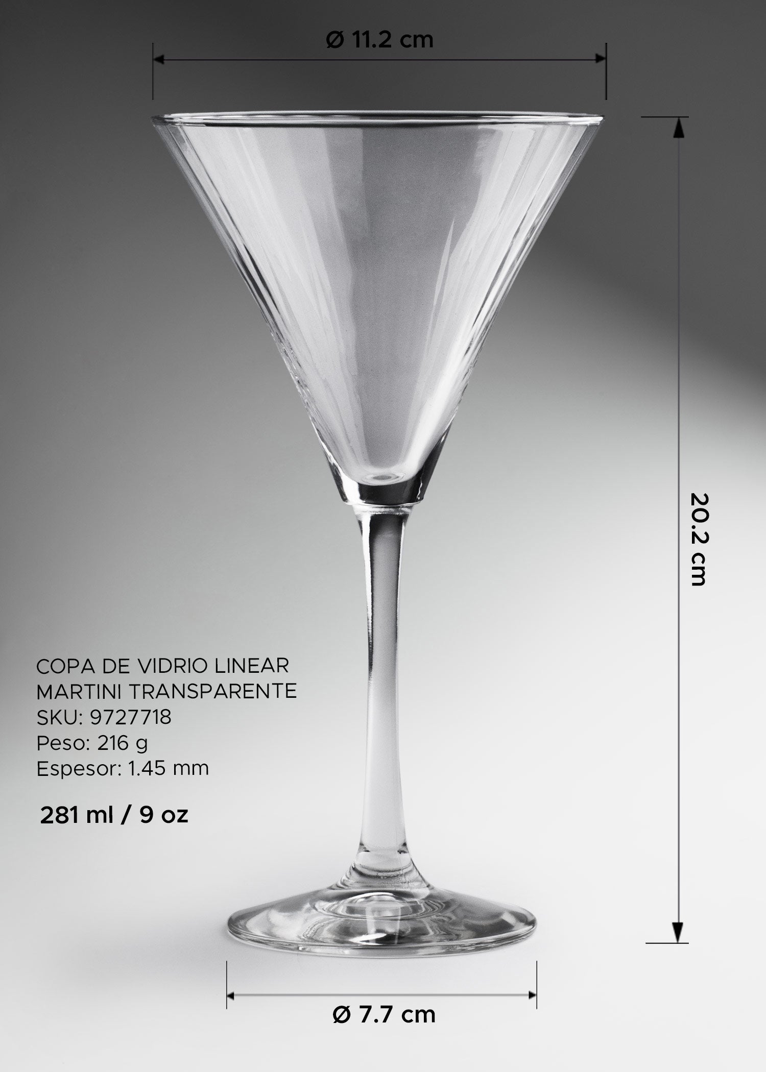 Copa de martini Linear con cáliz cónico y tallo largo