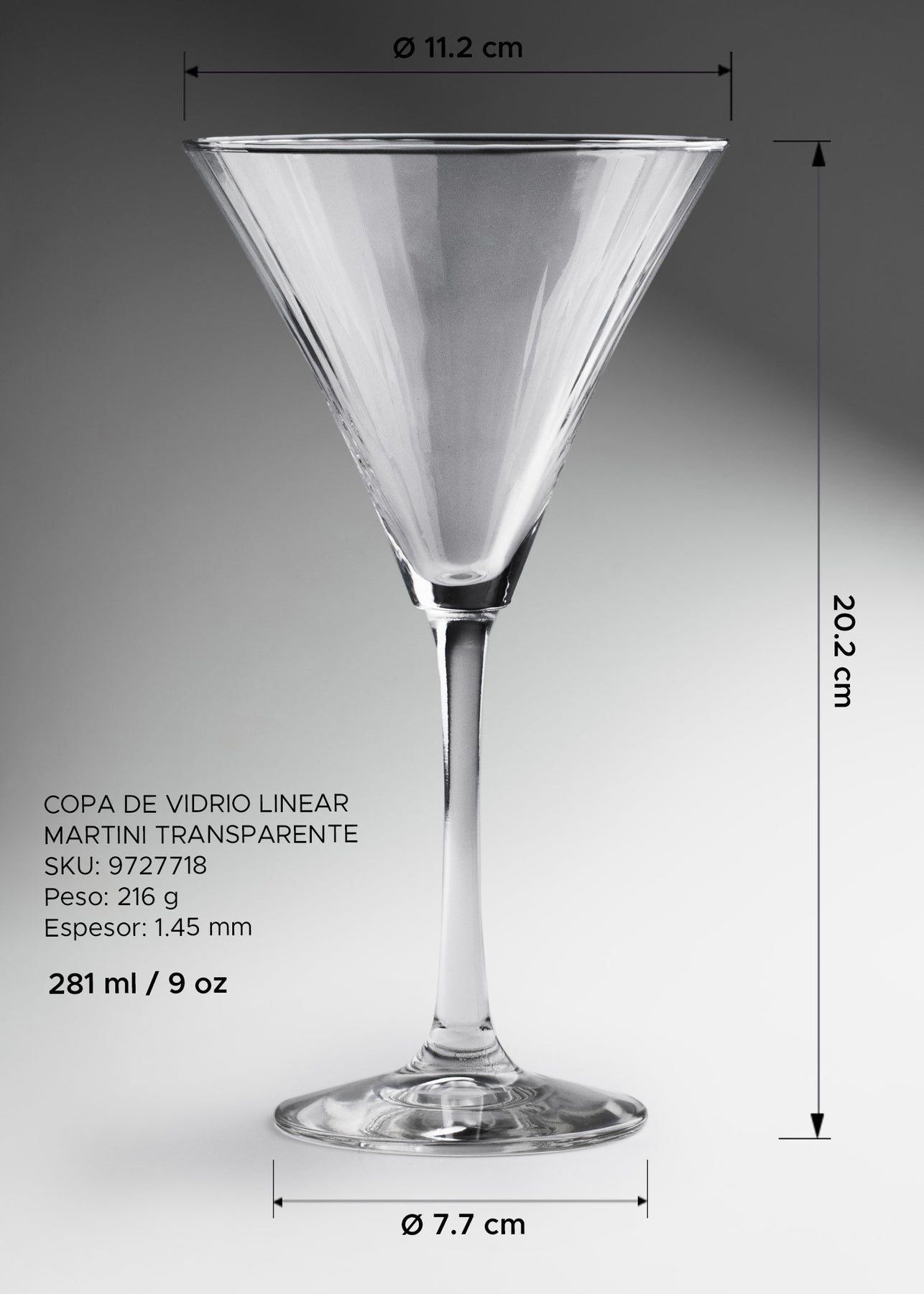 Copa de martini Linear con cáliz cónico y tallo largo