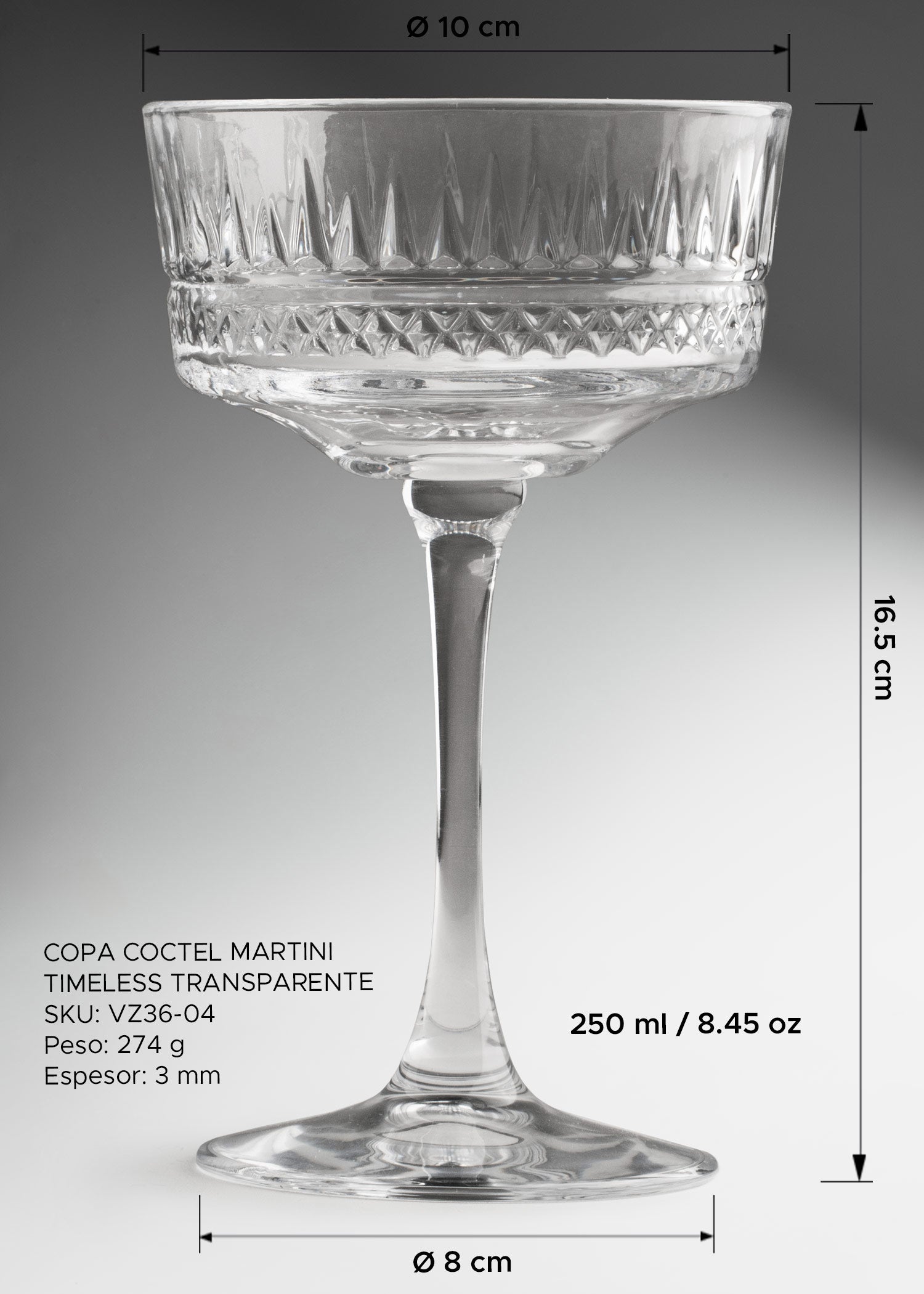 Copa Timeless transparente para martini y cocteles