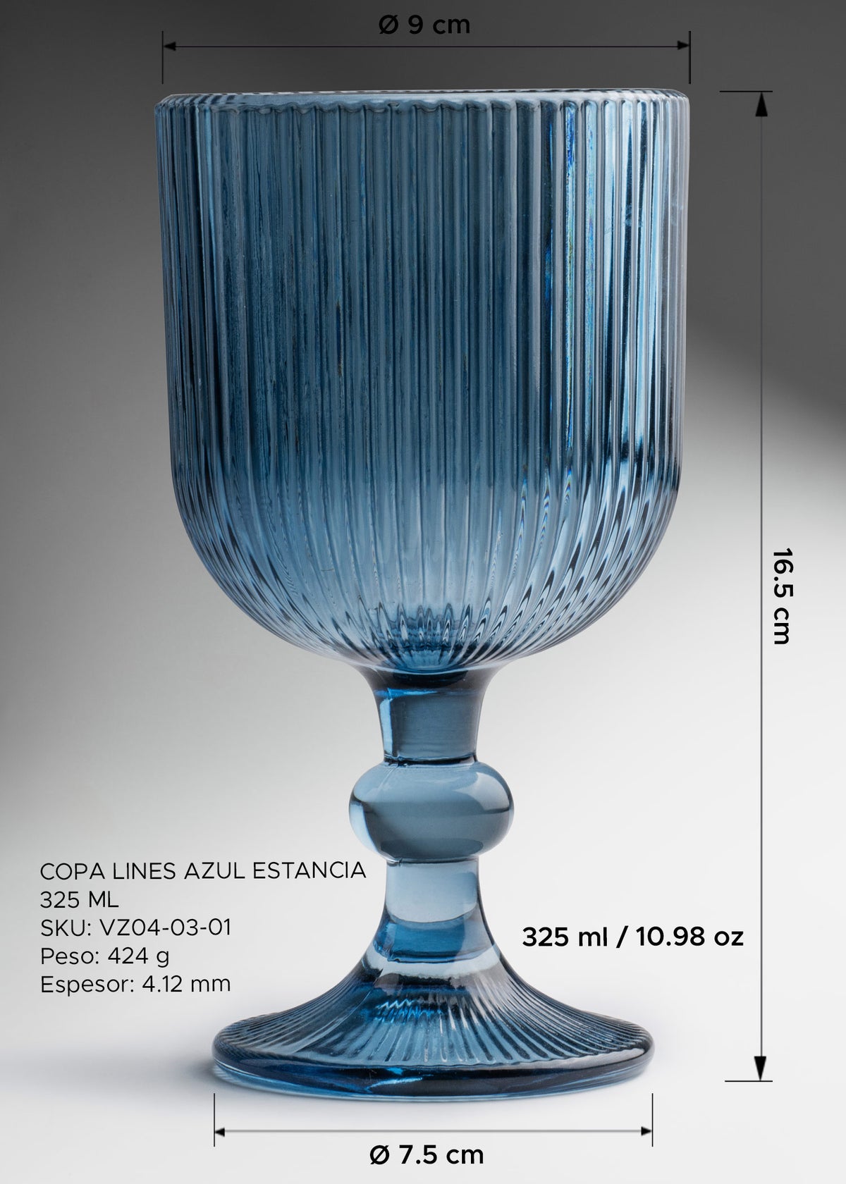 Copa azul Estancia Lines de vidrio acanalado