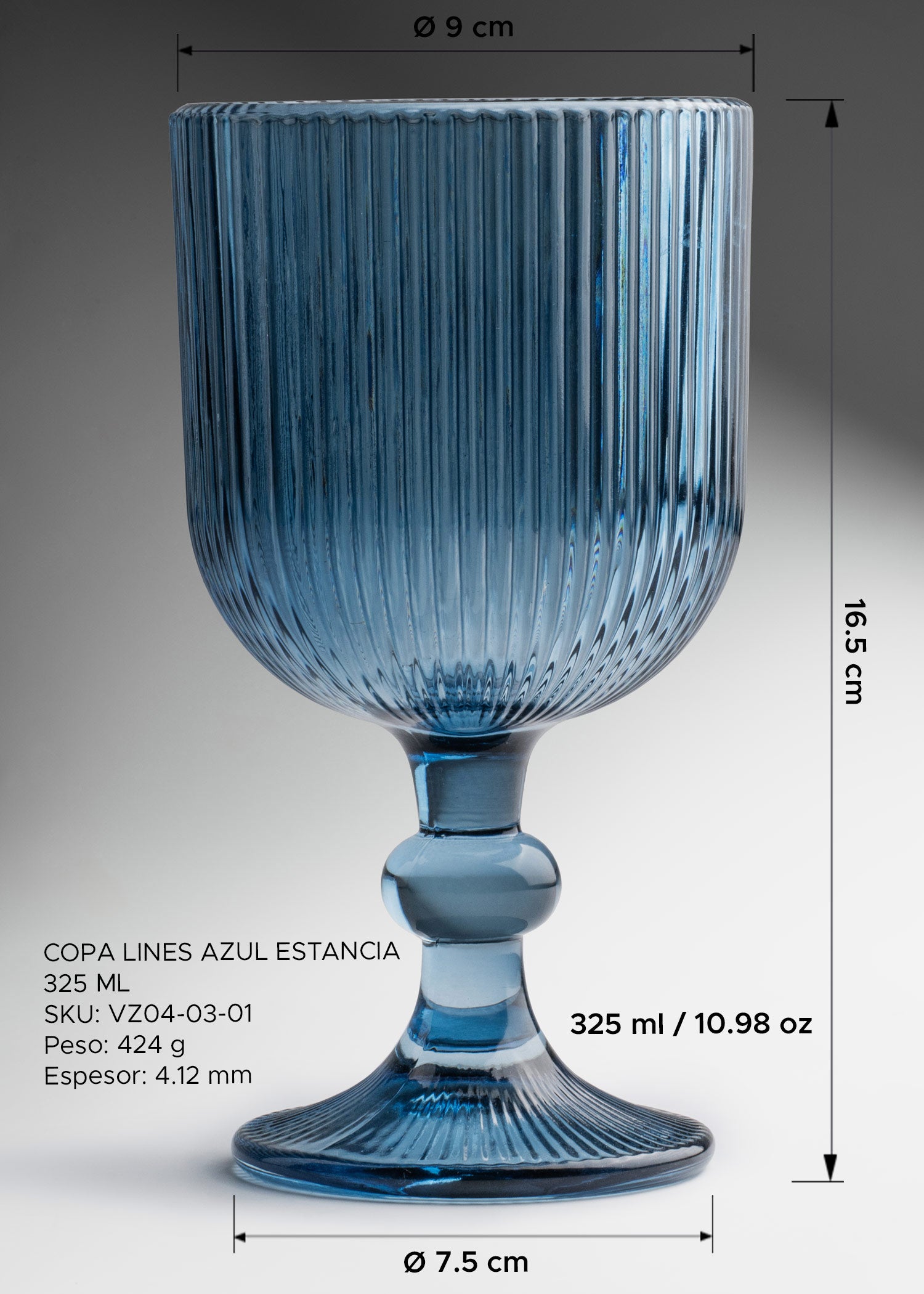 Copa azul Estancia Lines de vidrio acanalado