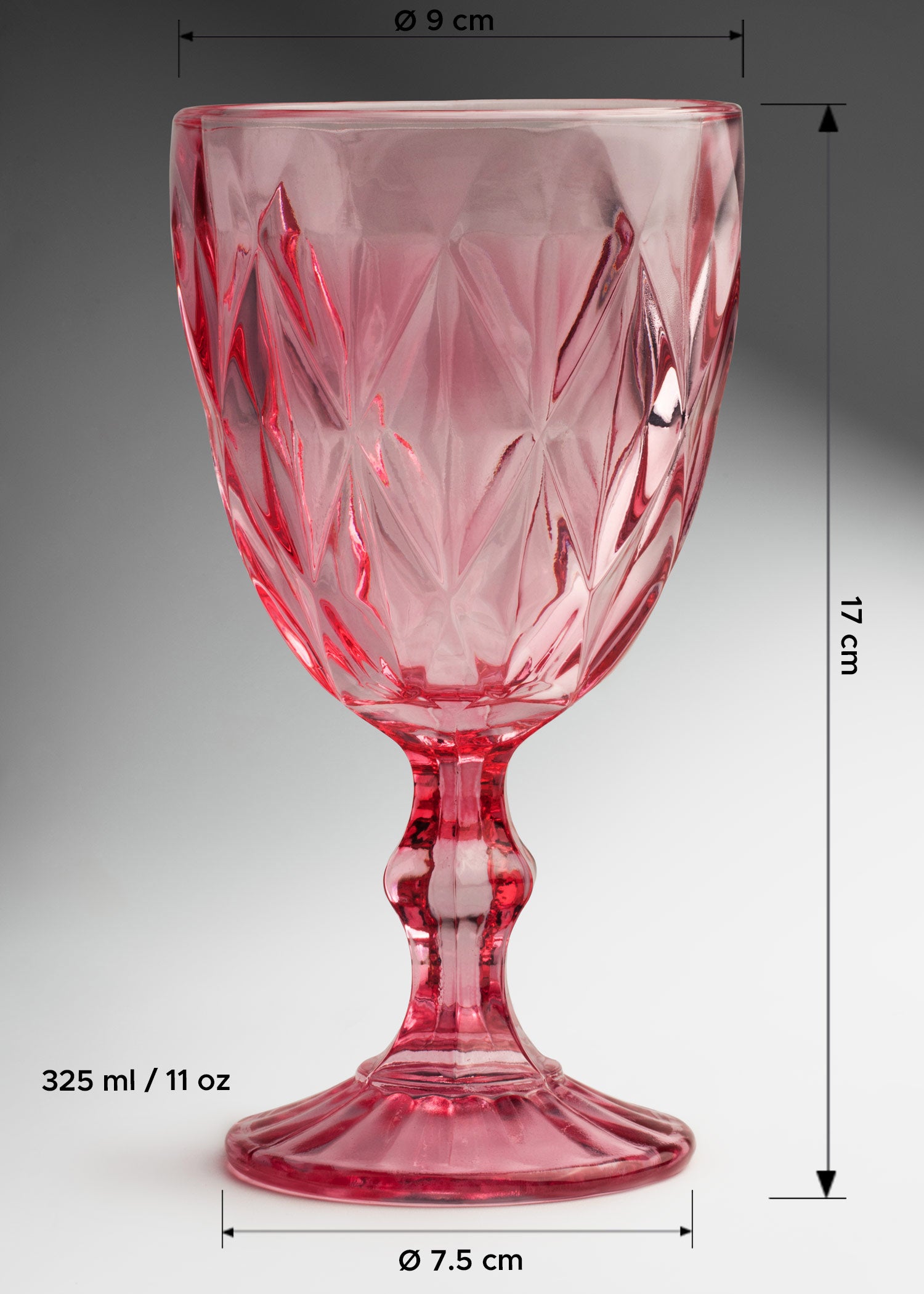 Copa de vidrio rosa Diamond 325 ml