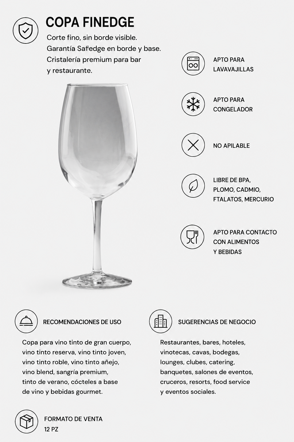 Detalle del corte fino Finedge de la copa para vino