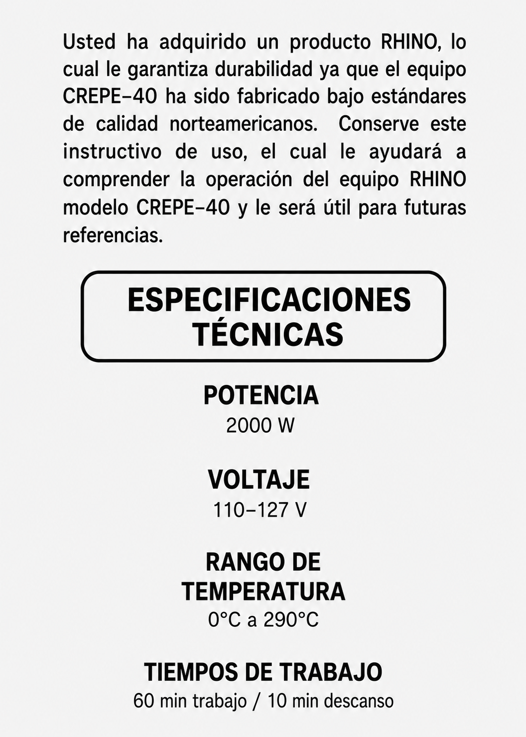 compra crepera profesional rhino en maha