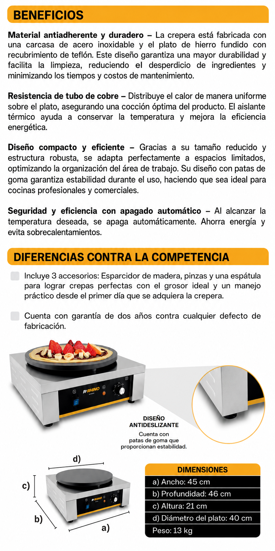 compra crepera profesional rhino en maha
