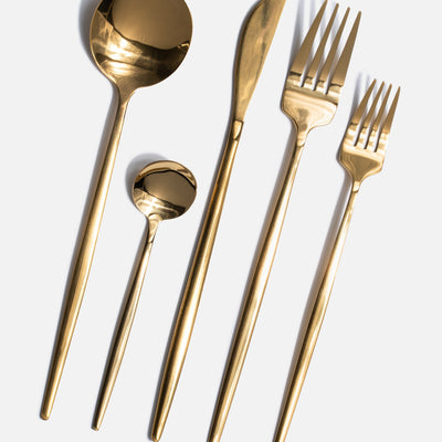 Cubiertos de mesa de acero inoxidable dorado brillante Atenas