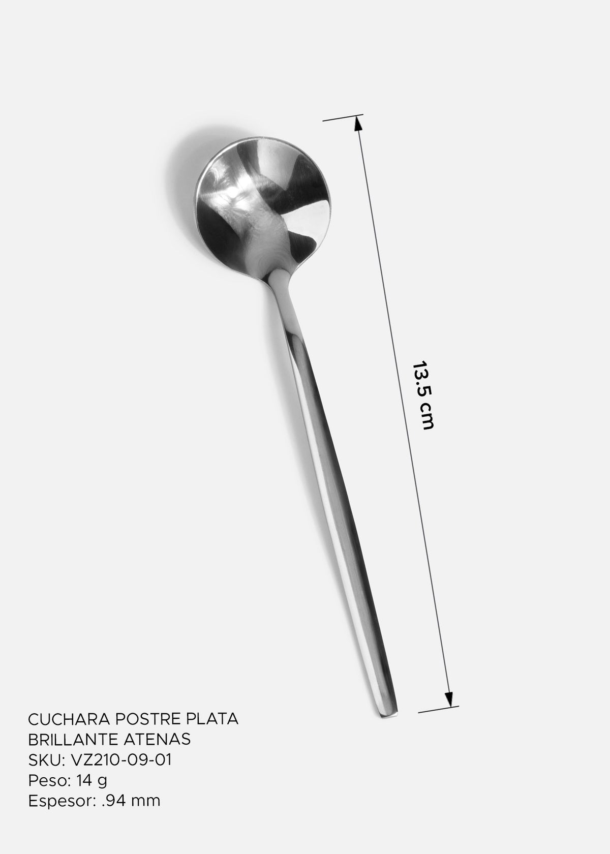 Cuchara para postre de acero inoxidable plata Atenas 13.5 cm