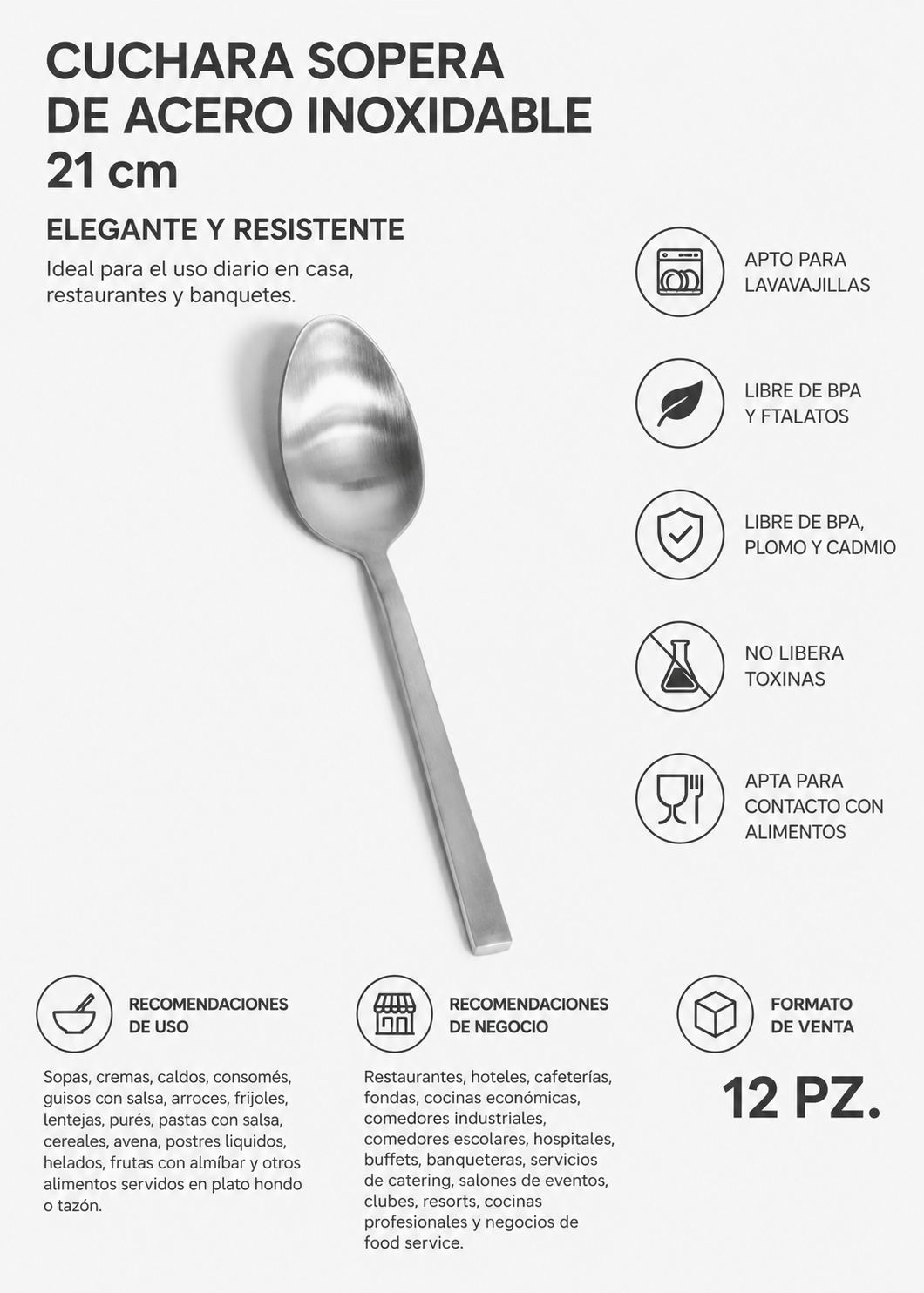 Vista completa de cuchara sopera Mara 21 cm