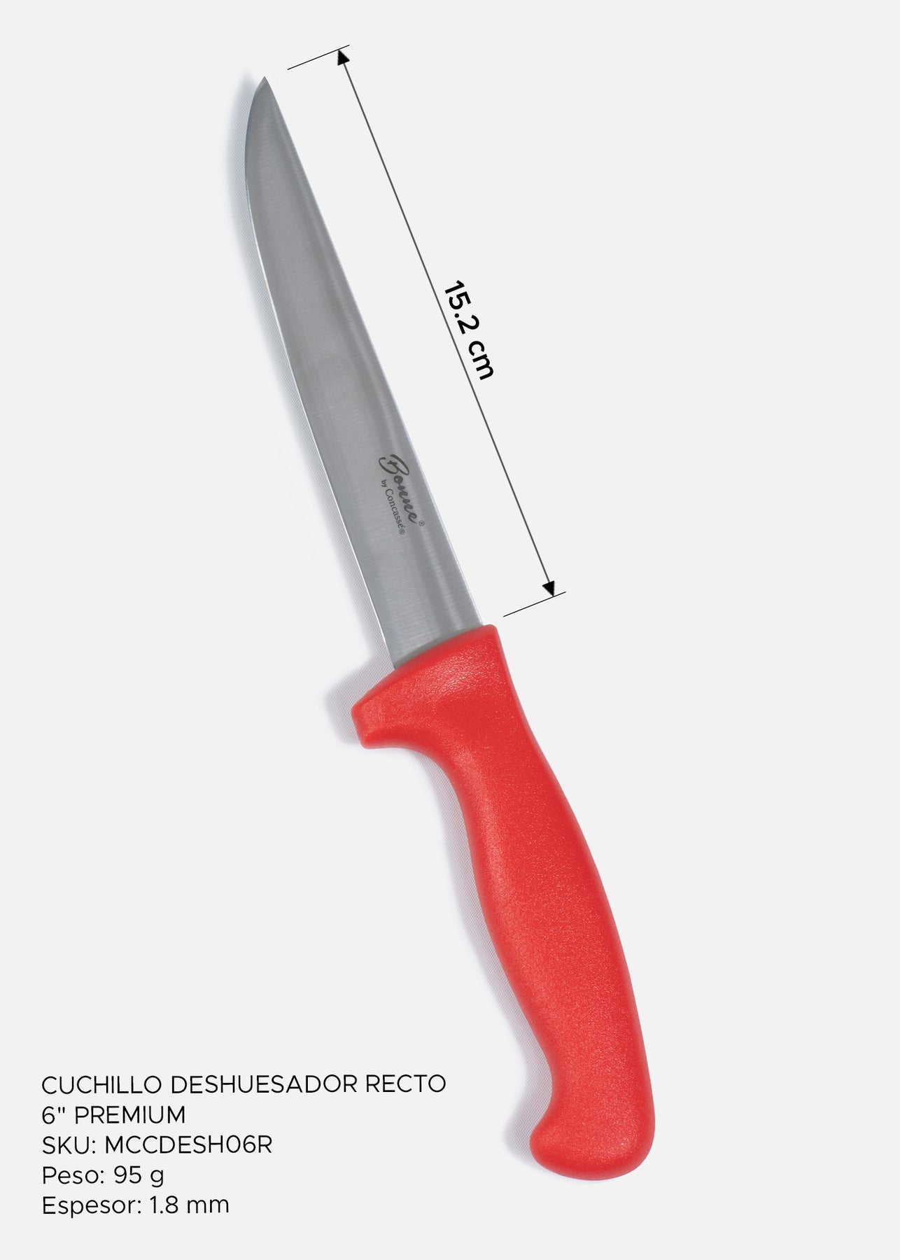 Cuchillo para deshuesar recto profesional de acero inoxidable con mango antideslizante rojo, verde, blanco, negro, amarillo y azul  6". Premium