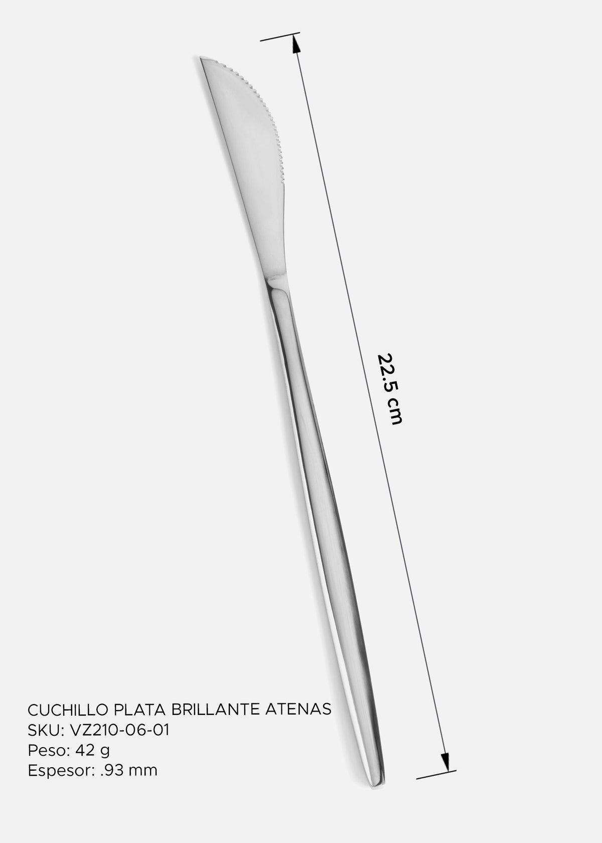 Cuchillo para mesa de acero inoxidable plata Atenas 22.5 cm