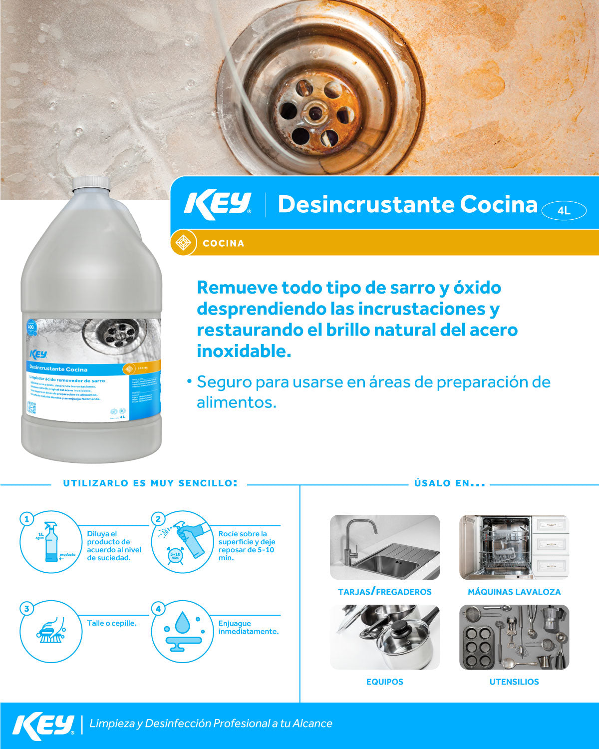 Desincrustante industrial para cocina removedor de sarro, oxido e incrustaciones 4 L