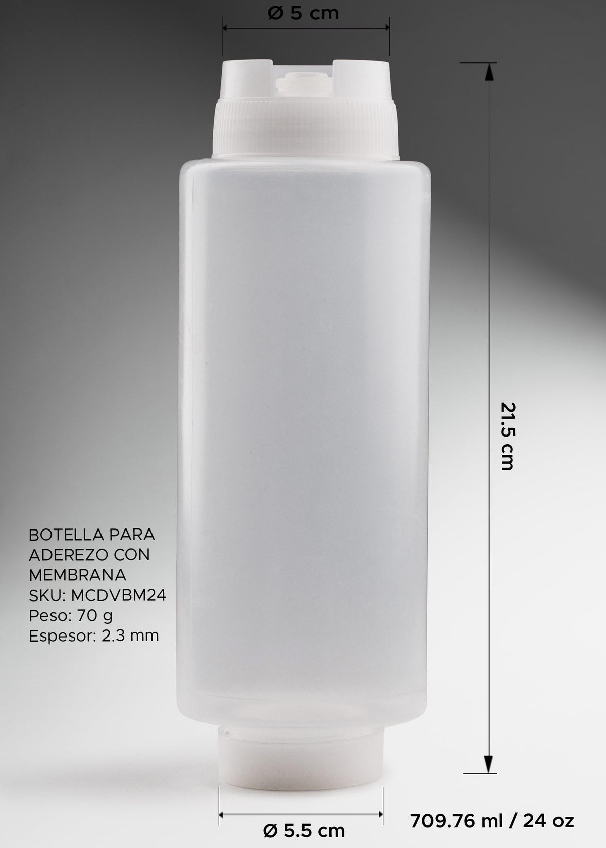 Detalle de Dispensador de aderezo con válvula de plástico transparente 24 oz para restaurantes, cafeterias, bares, food trucks, dark kitchens y food service