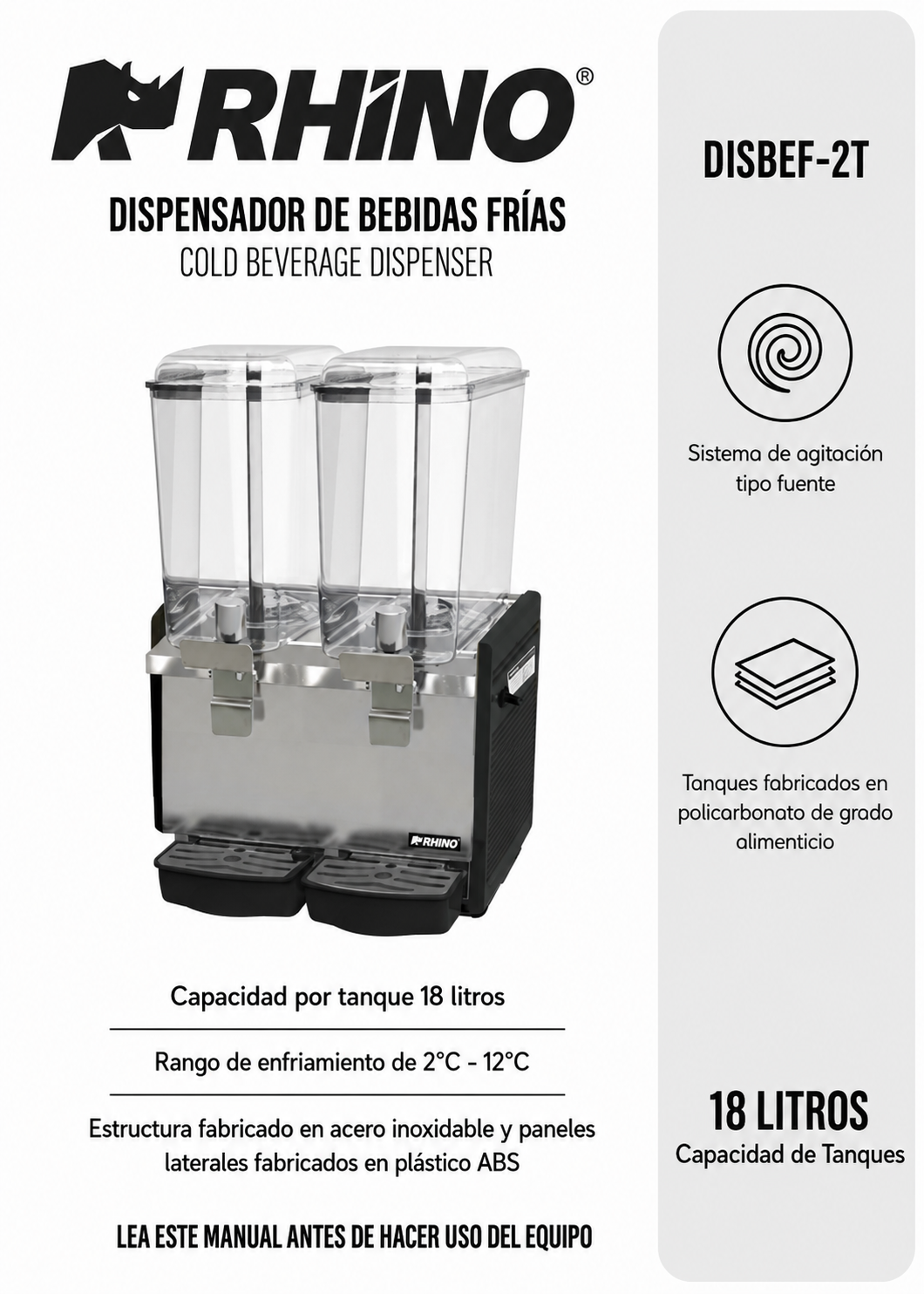 compra dispensador con agitación tipo fuente rhino de venta solo en maha