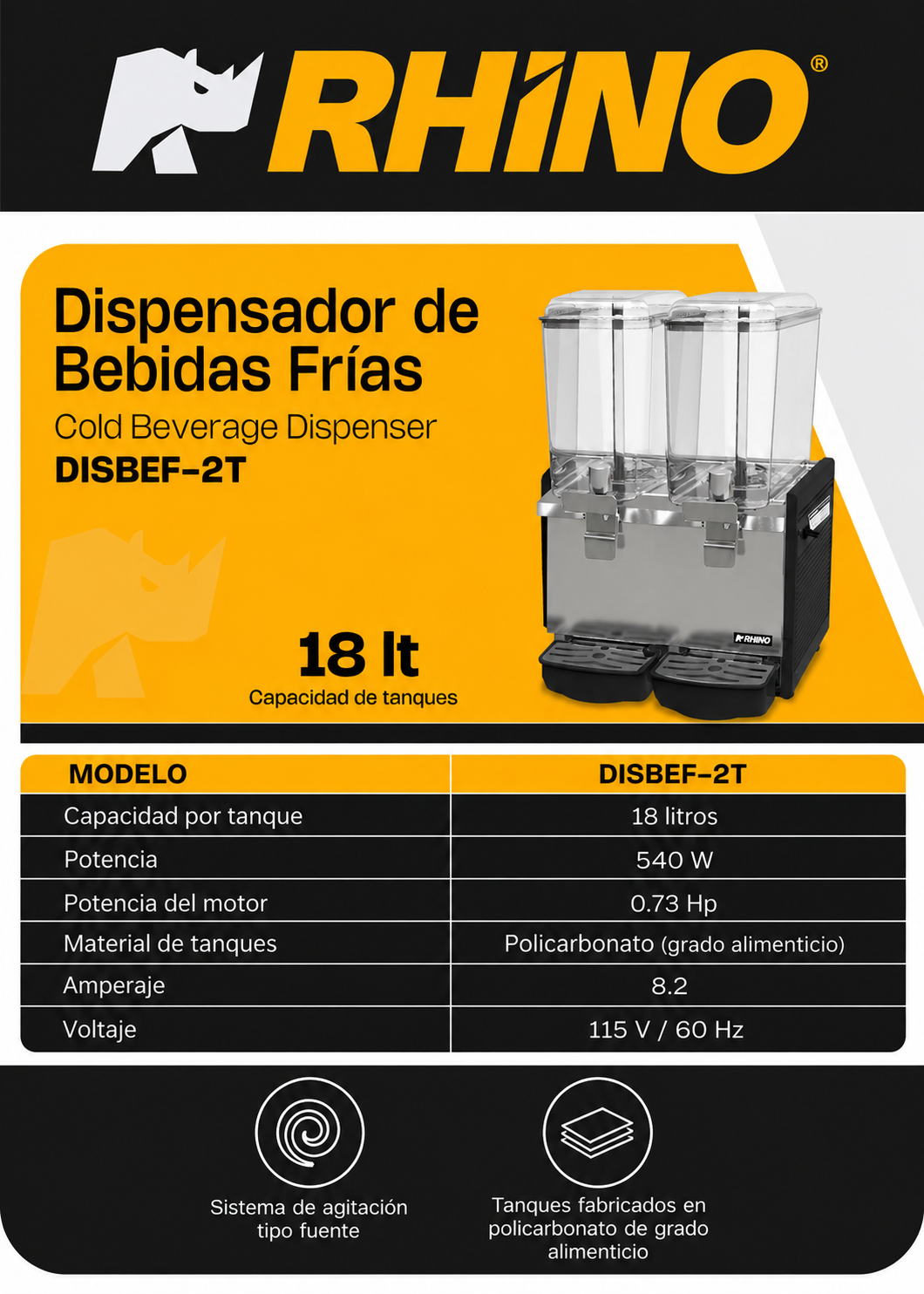 compra dispensador con agitación tipo fuente rhino de venta solo en maha