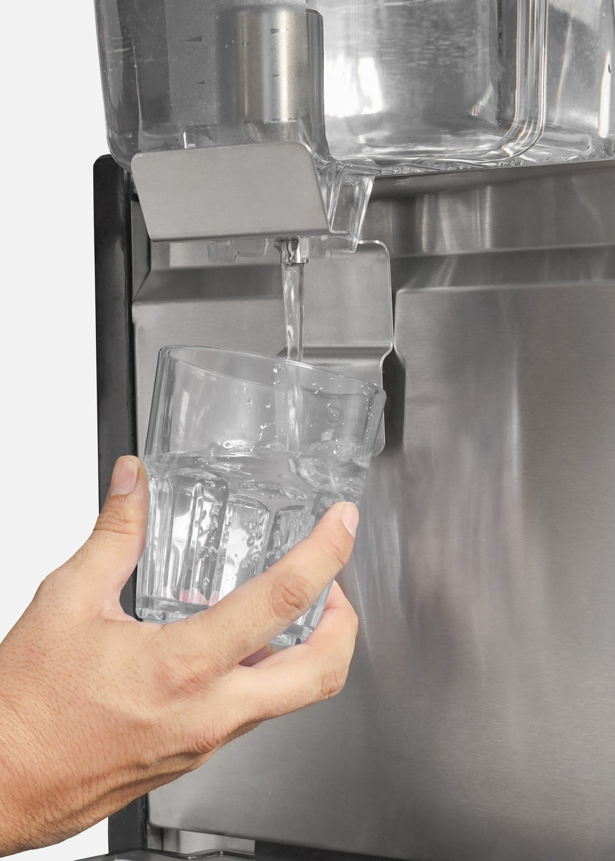 Dispensador de bebidas frías (enfriamiento de 2 °C a 12 °C) de dos tanques de policarbonato grado alimenticio con agitación tipo fuente 18 L por tanque. Rhino DISBEF-2T — imagen de producto