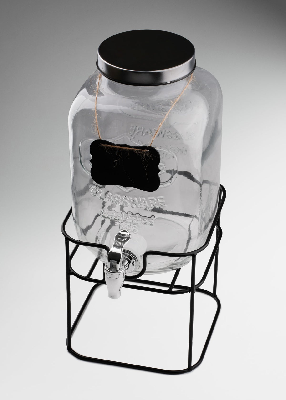 Uso profesional de Dispensador de vidrio con tapa y base para bebidas 5 L en buffets, restaurantes, hoteles, catering y eventos