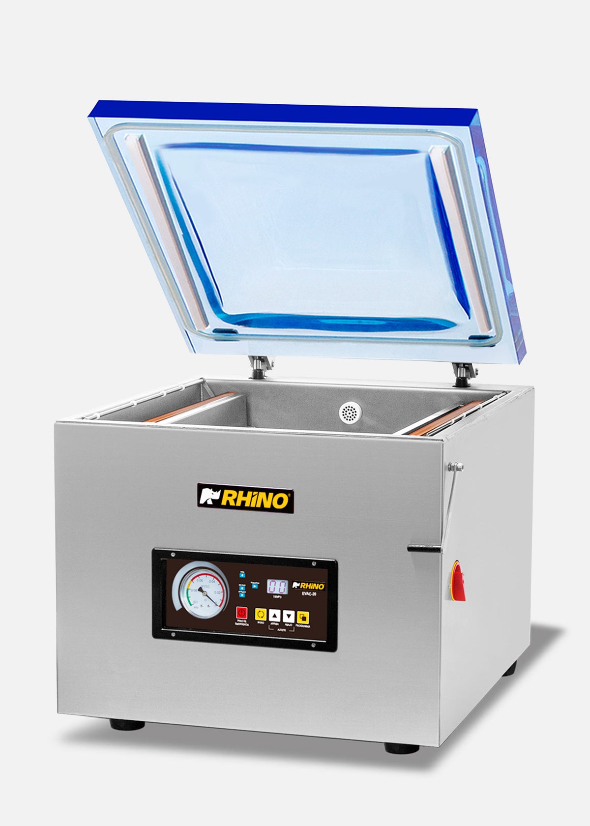 Empacadora al vacío de cámara 45x45x10 cm con capacidad de bomba de 20 m³/h con doble barra de sellado 41 cm gabinete de acero inoxidable grado alimenticio. Rhino EVAC-20 — imagen de producto