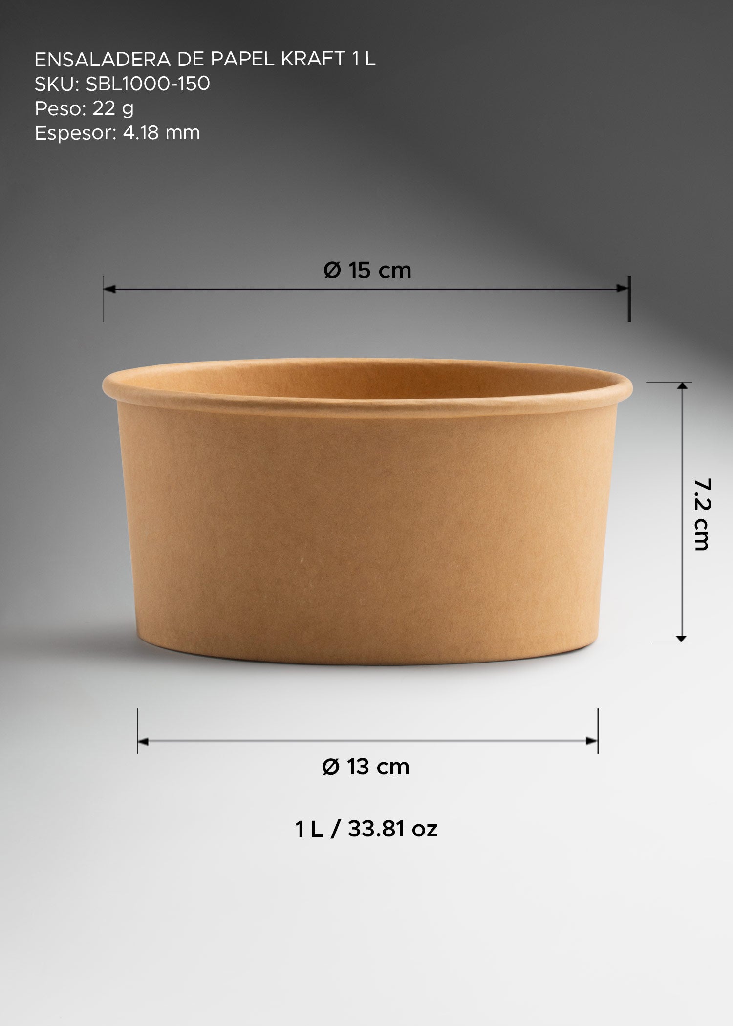 Contenedor kraft de 1 L para ensaladas y pokes