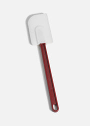 Espátula miserable para repostería de silicón blanco con mango rojo de 35.5 cm, vista completa.