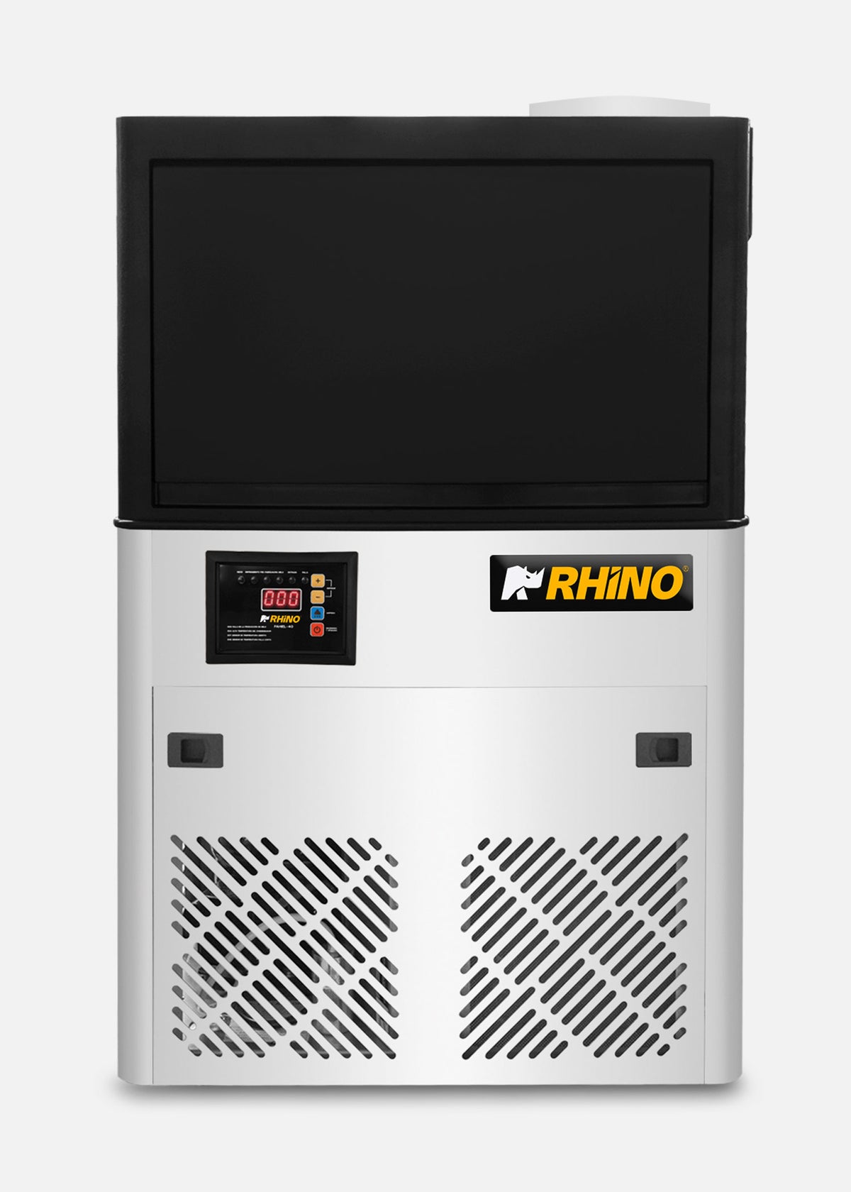 Fabrica de hielo en cubo multifuncional 36 kg por 24 hrs. , con deposito de 15 kg. Largo 86 cm, ancho 56 cm, alto 175 cm. Cubo de hielo de 2.2 cm. Rhino FAHIEL-40