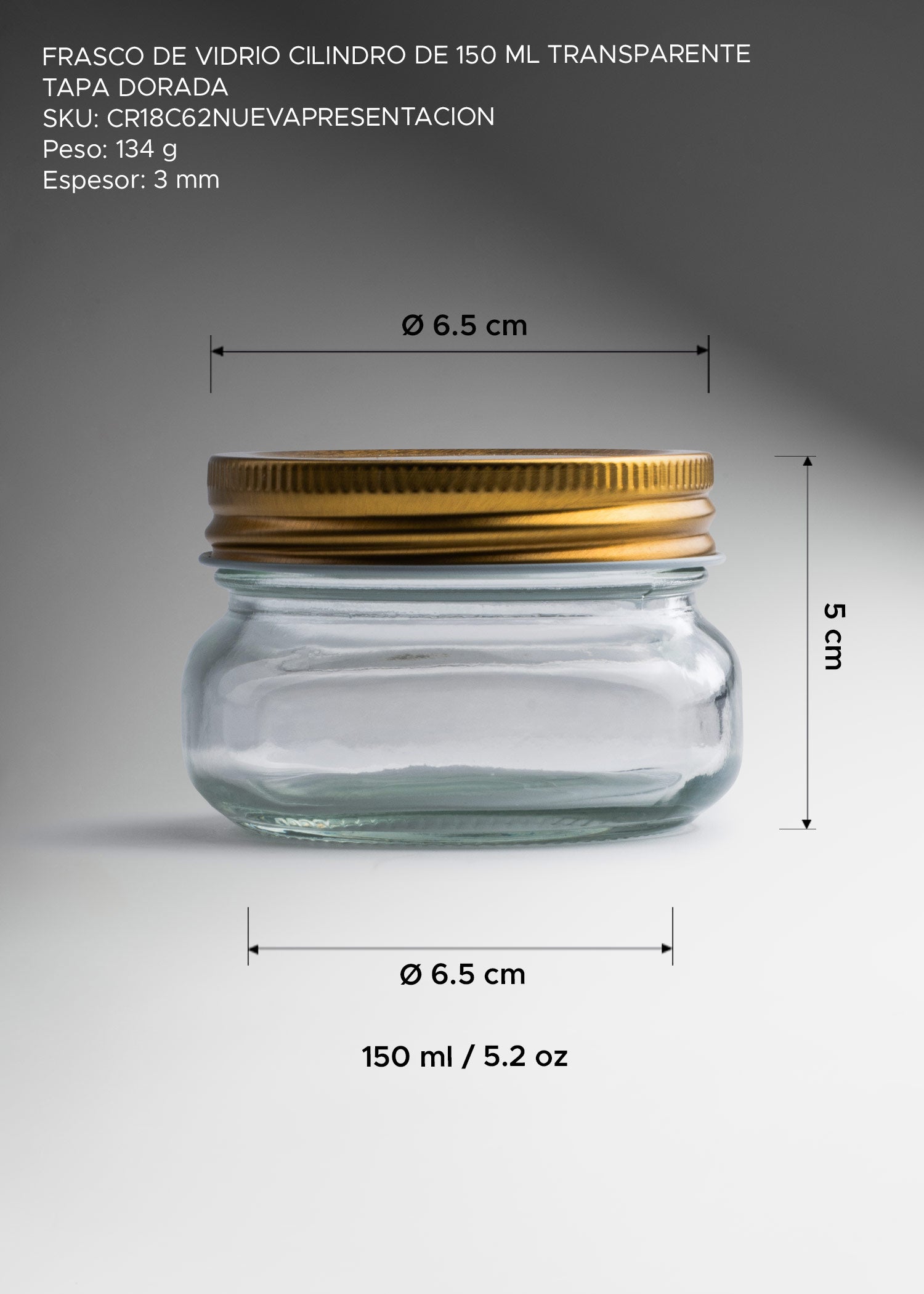 Frasco de vidrio de 150 ml con tapa metálica de rosca