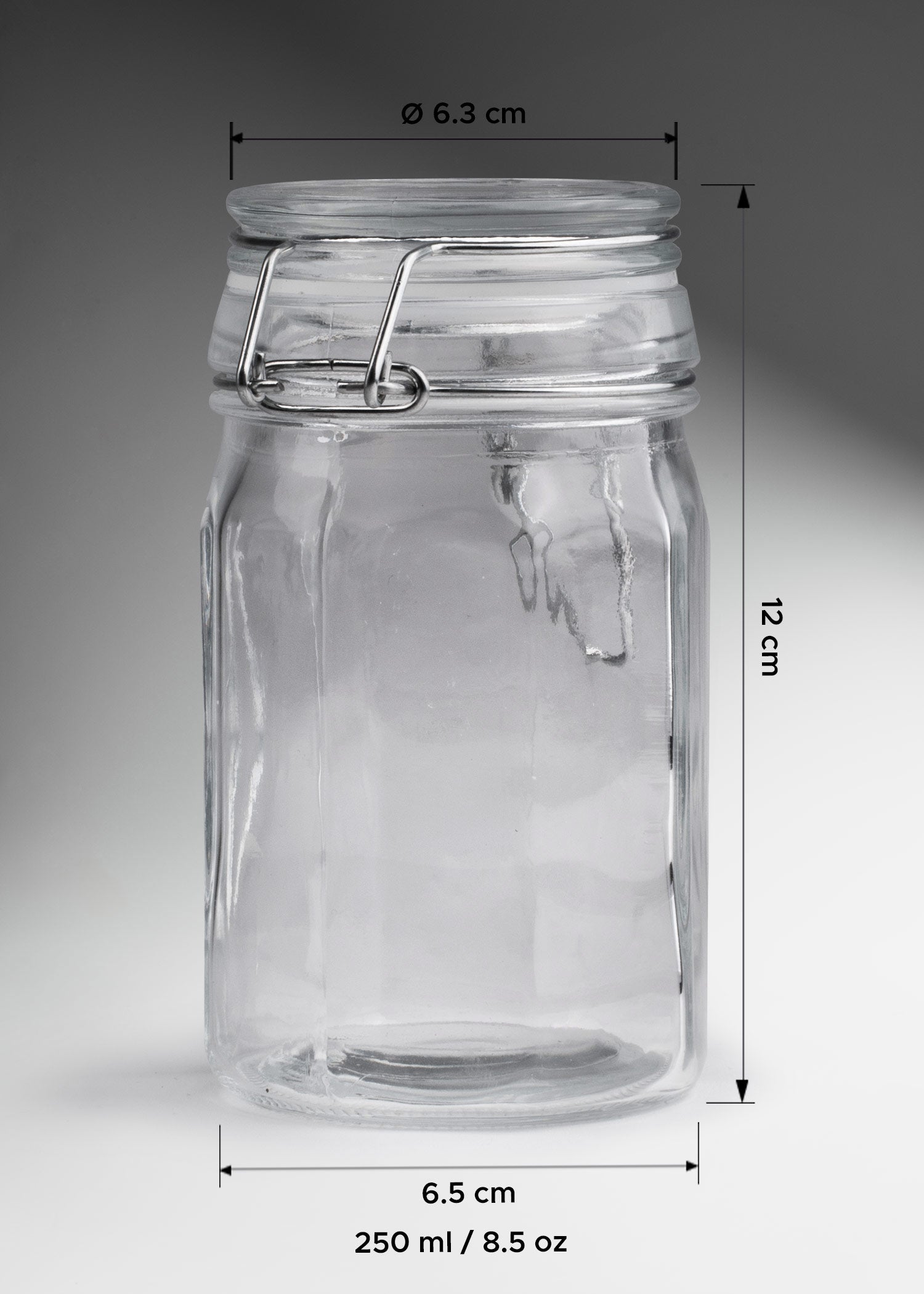 Frasco hexagonal especiero de vidrio hermético con tapa clip Brocalito 250 ml