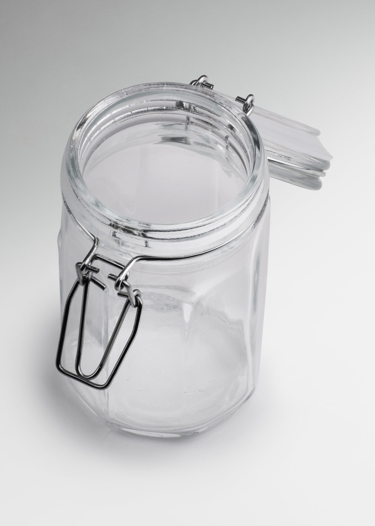 Frasco hexagonal especiero de vidrio hermético con tapa clip Brocalito 250 ml